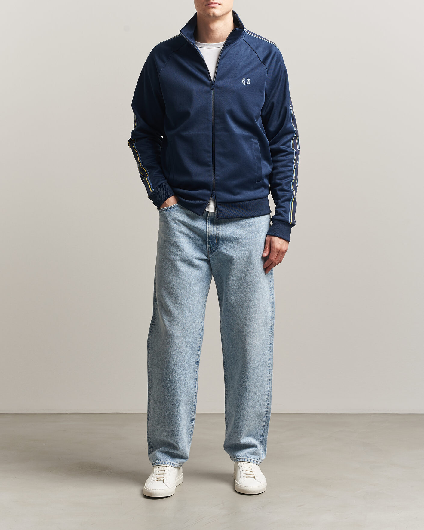 Uomini | Maglieria | Fred Perry | Tramline Taped Track Jacket Tennis Blue