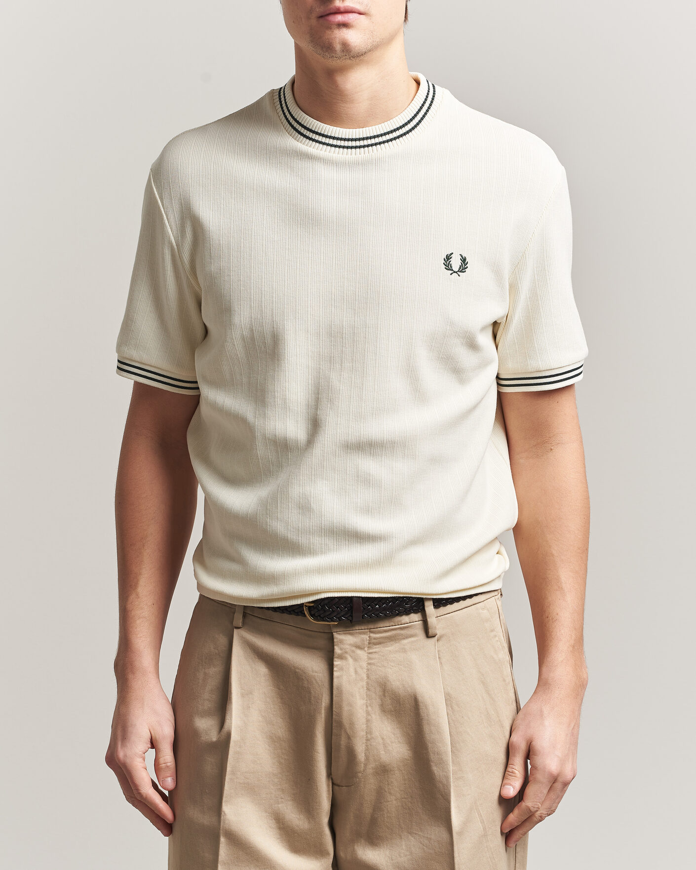 Uomini | T-shirt | Fred Perry | Rib Knitted T-Shirt Ecru