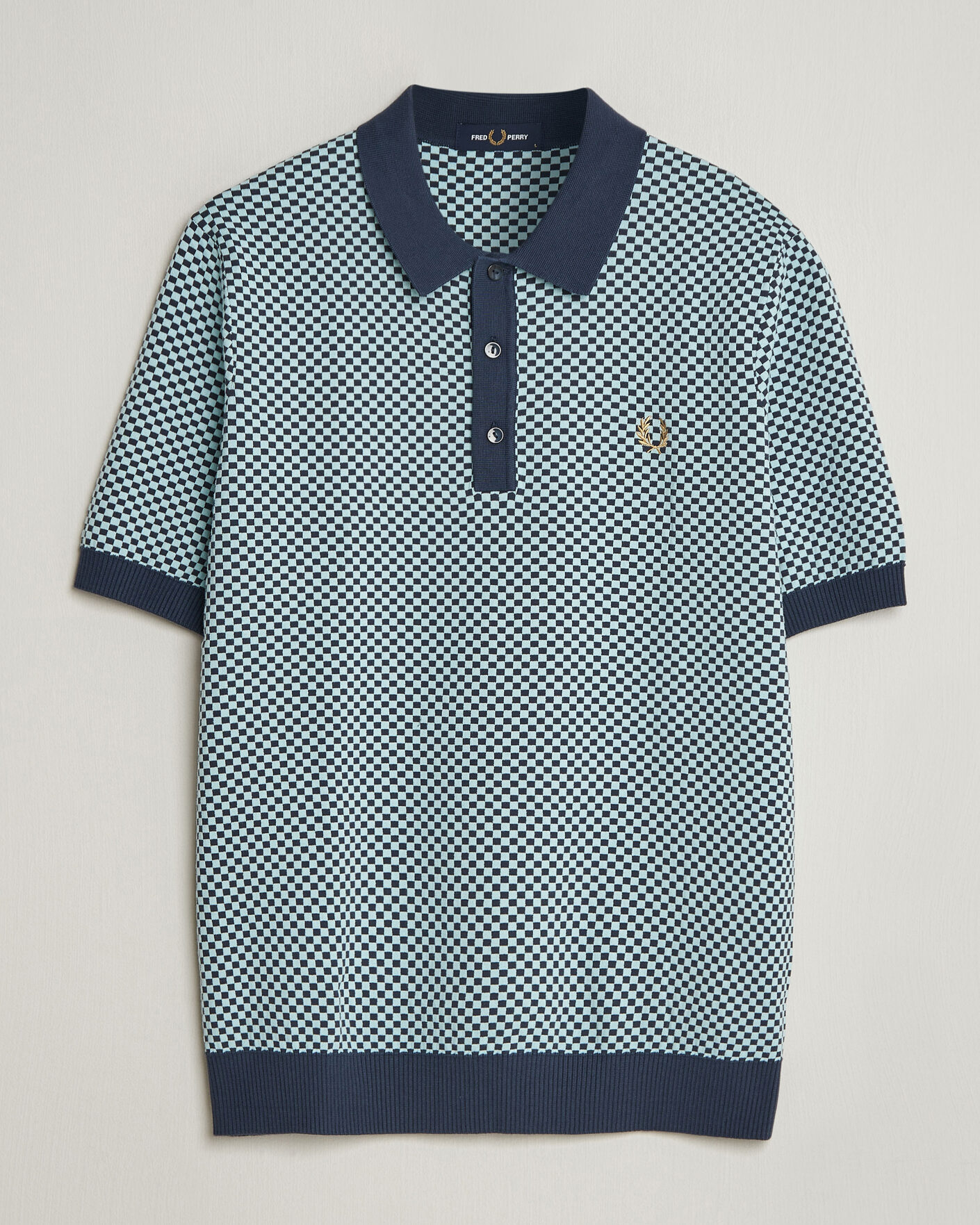 Uomini | Polo | Fred Perry | Checkboard Knitted Polo Dark Airforce