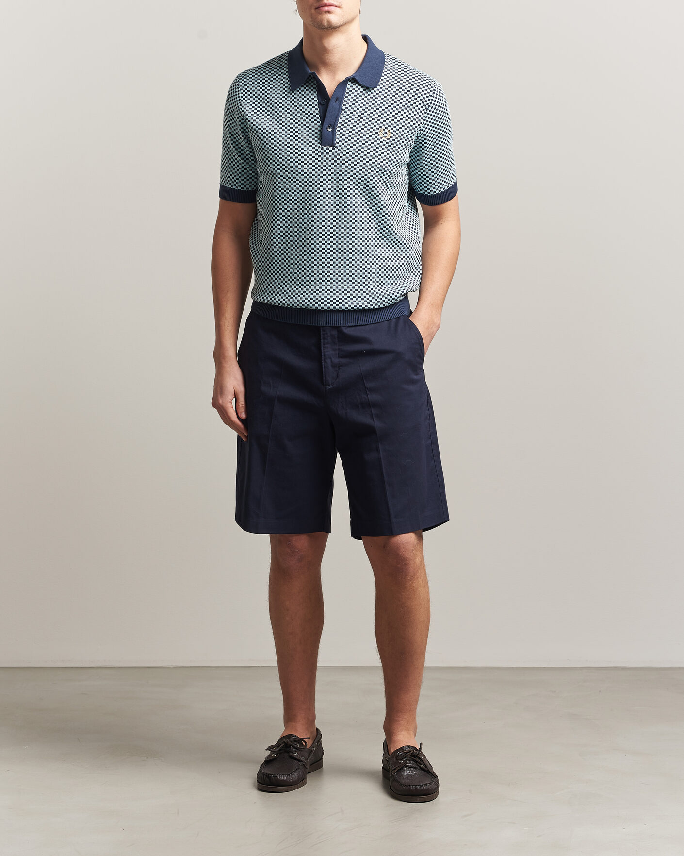 Uomini | Polo | Fred Perry | Checkboard Knitted Polo Dark Airforce