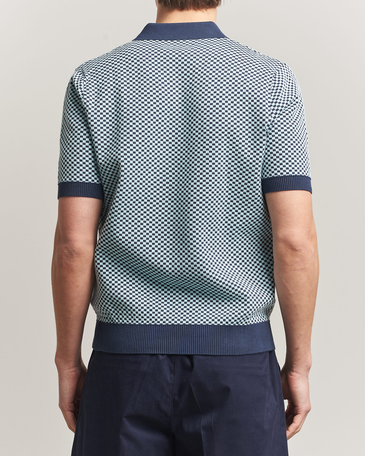 Uomini | Polo | Fred Perry | Checkboard Knitted Polo Dark Airforce