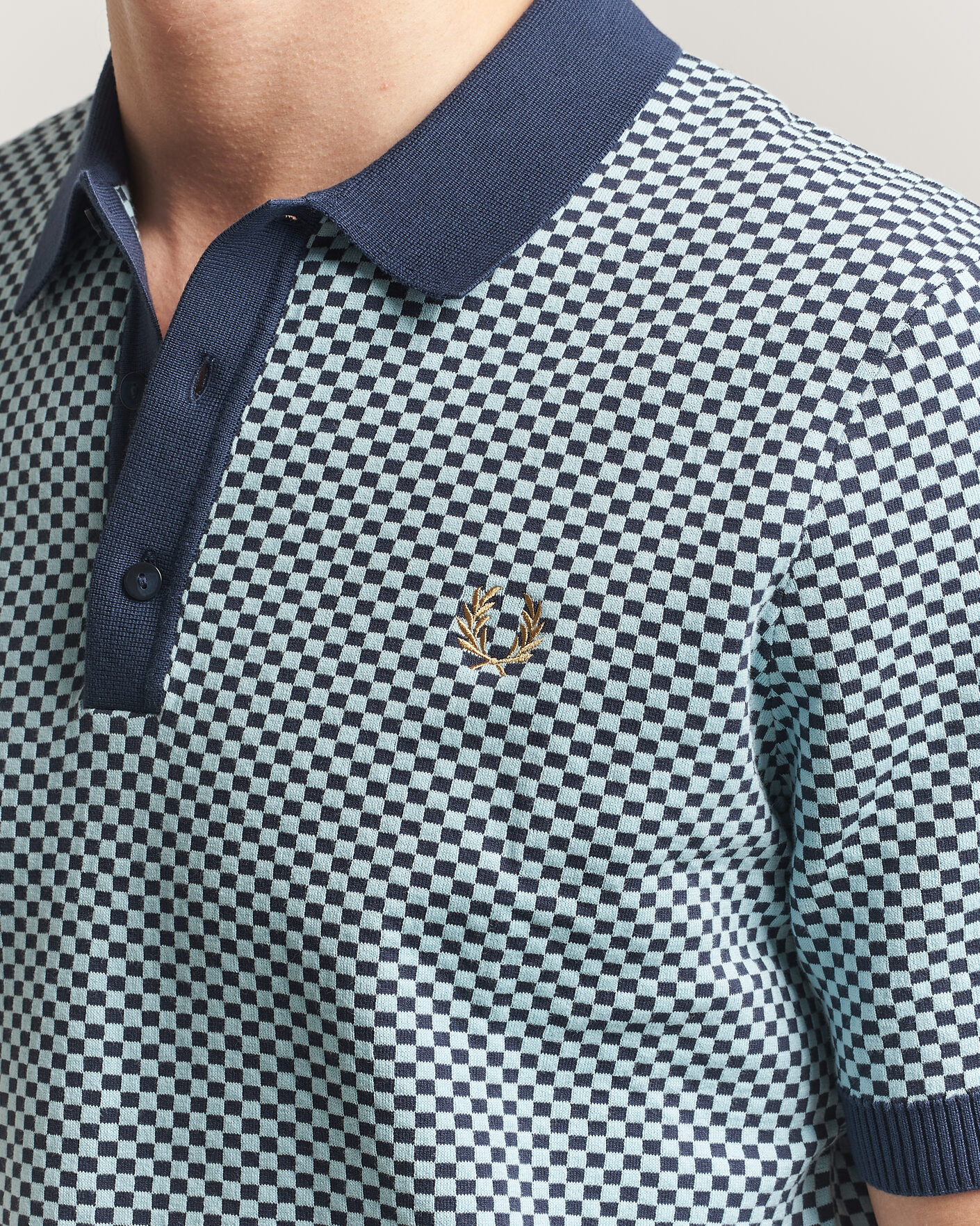 Uomini | Polo | Fred Perry | Checkboard Knitted Polo Dark Airforce