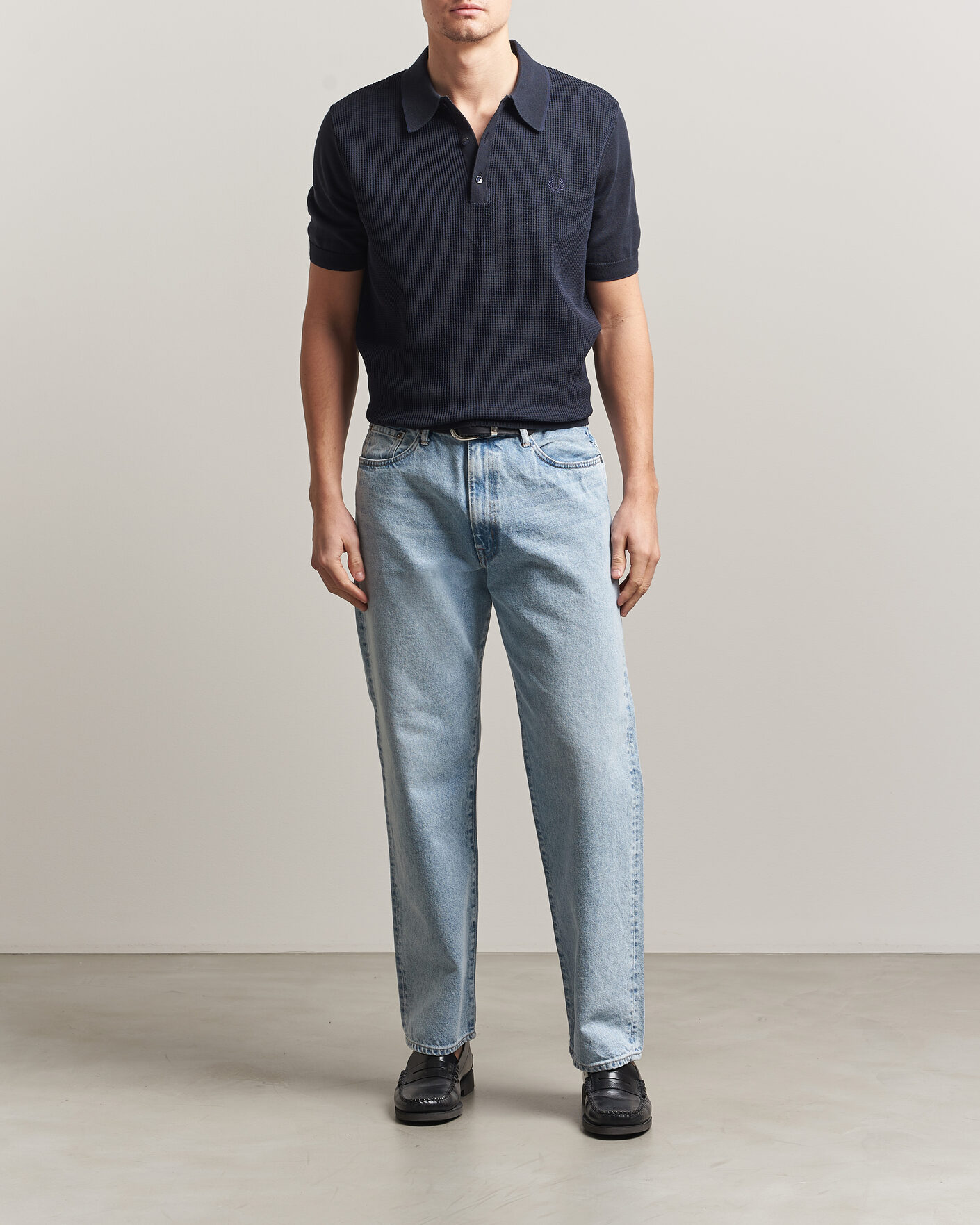 Uomini | Polo | Fred Perry | Waffle Knitted Polo Navy