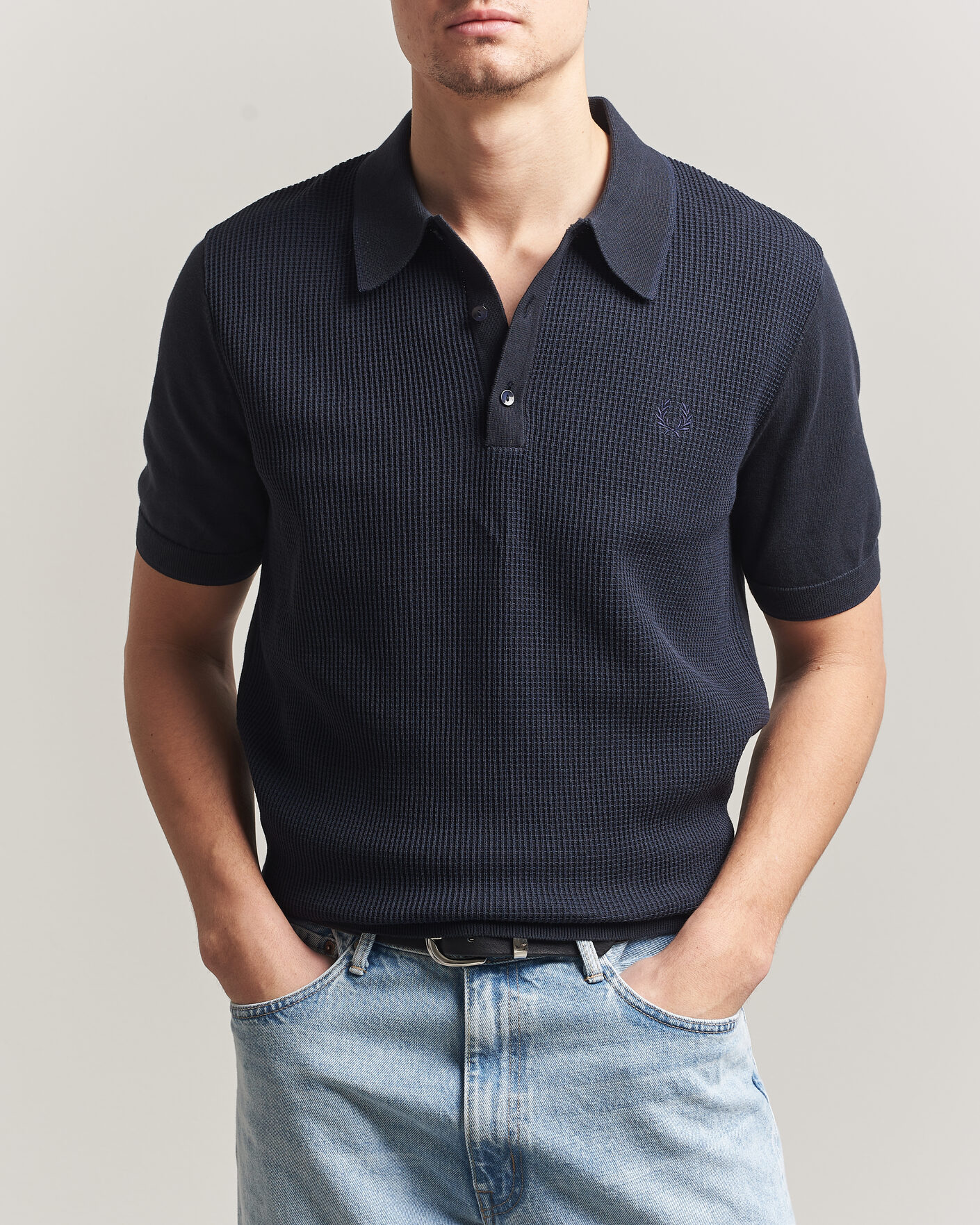 Uomini | Polo | Fred Perry | Waffle Knitted Polo Navy