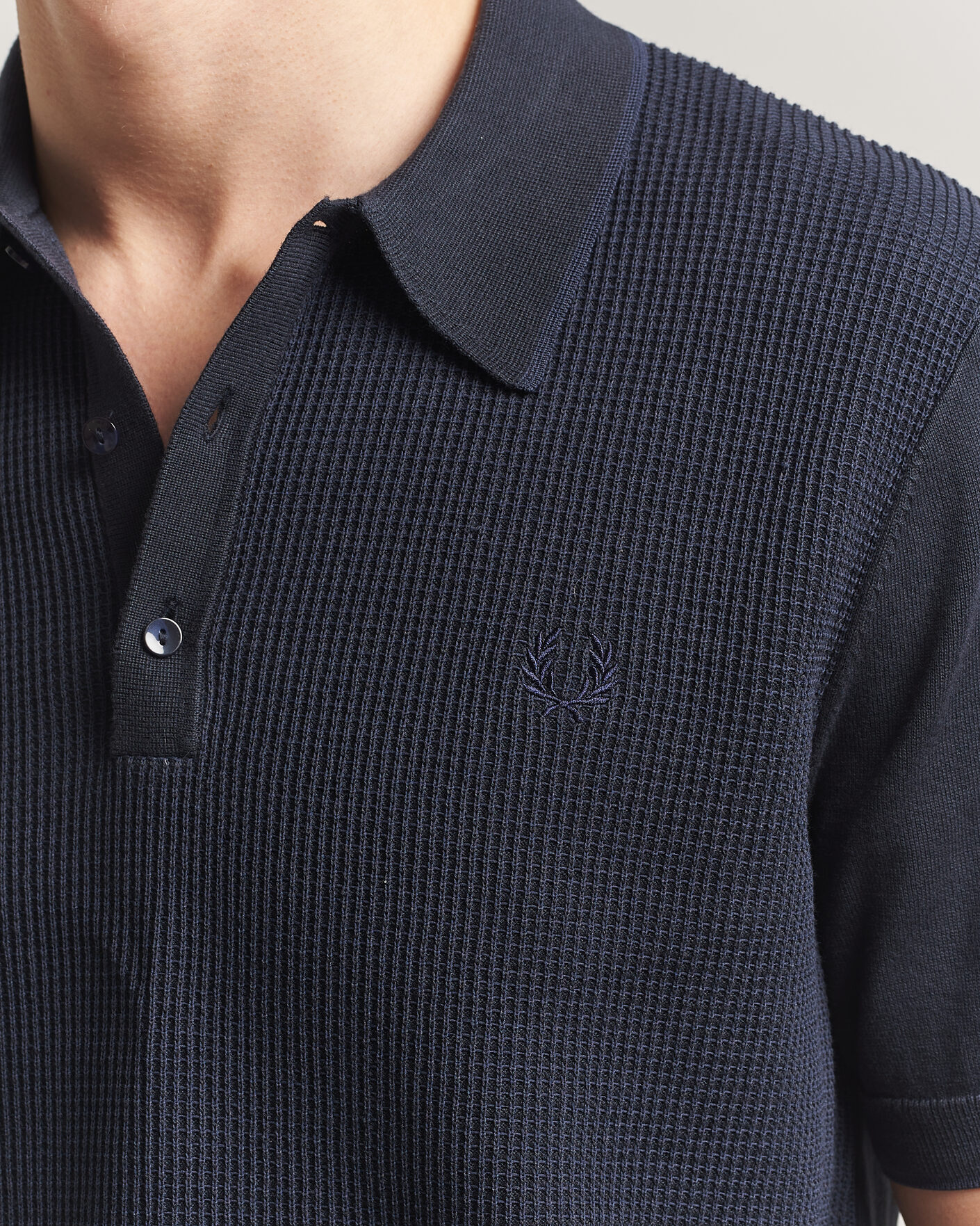 Uomini | Polo | Fred Perry | Waffle Knitted Polo Navy