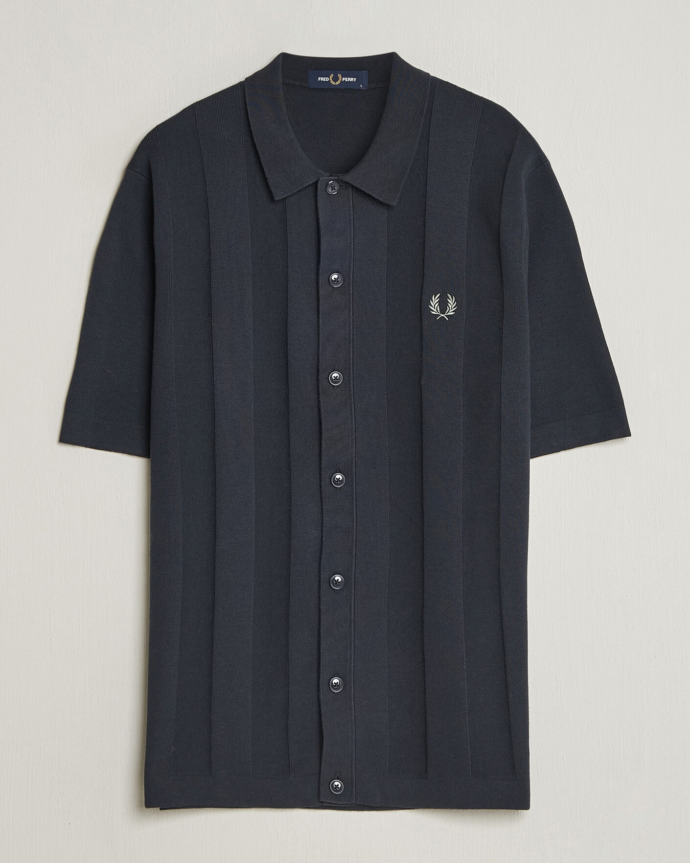 Uomini | Camicie | Fred Perry | Tonal Vertical Striped Knitted Shirt Navy