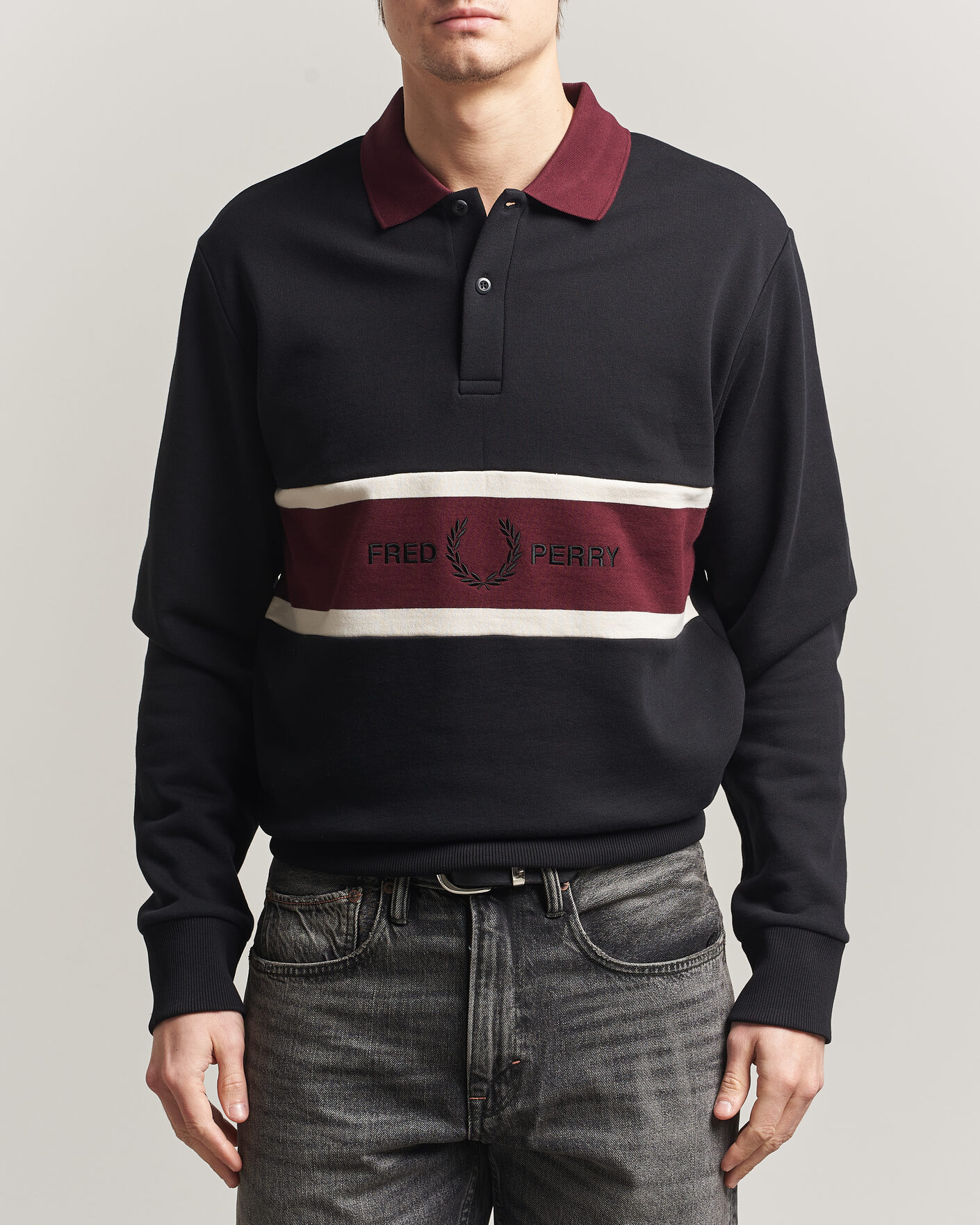 Uomini | Maglieria | Fred Perry | Embroidered Paneled Polo Sweater Black