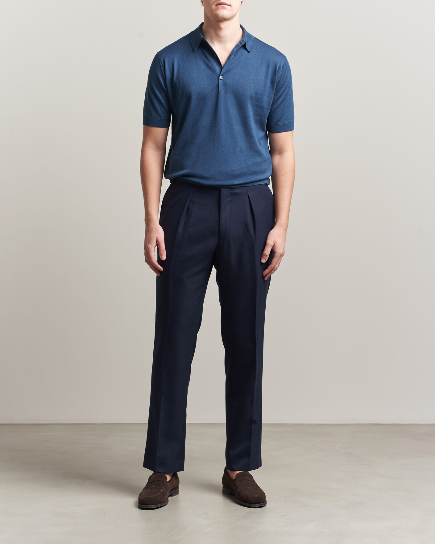 Uomini | Polo | John Smedley | Adrian Slim Fit Sea Island Cotton Polo Delft Blue