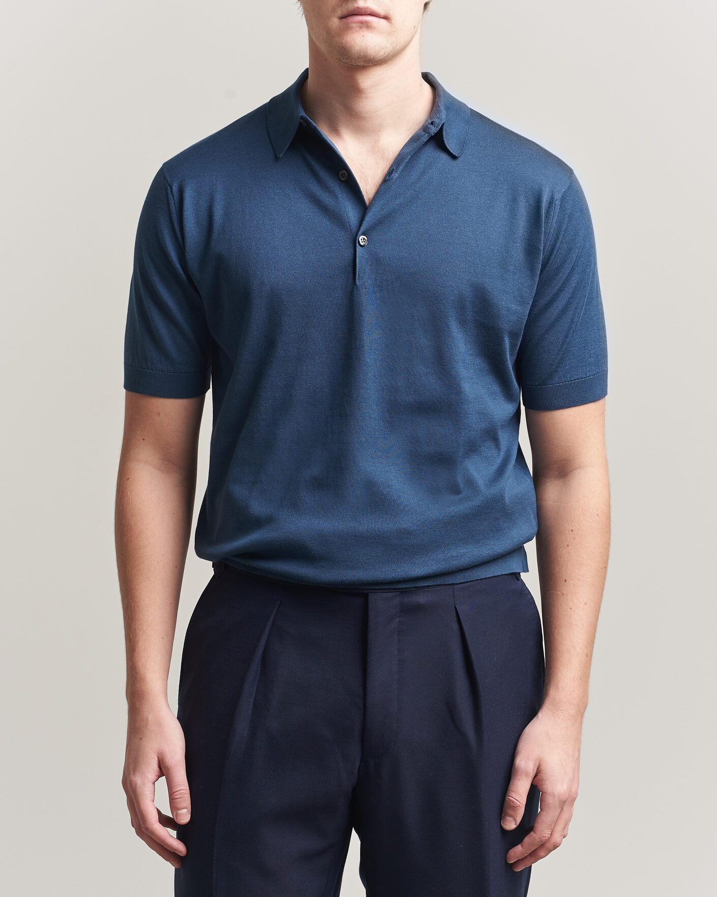Uomini | Polo | John Smedley | Adrian Slim Fit Sea Island Cotton Polo Delft Blue