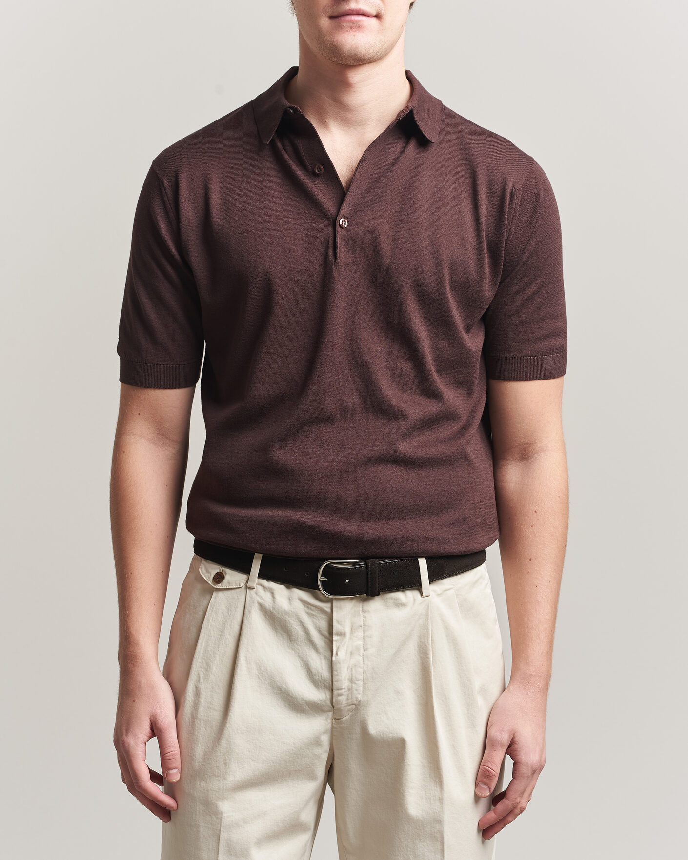 Uomini | Polo | John Smedley | Adrian Slim Fit Sea Island Cotton Polo Raisin Brown