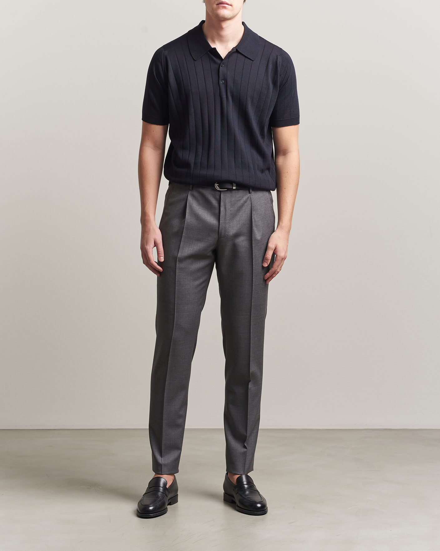 Uomini | Polo | John Smedley | Williams Merino/Cotton Knitted Polo Navy