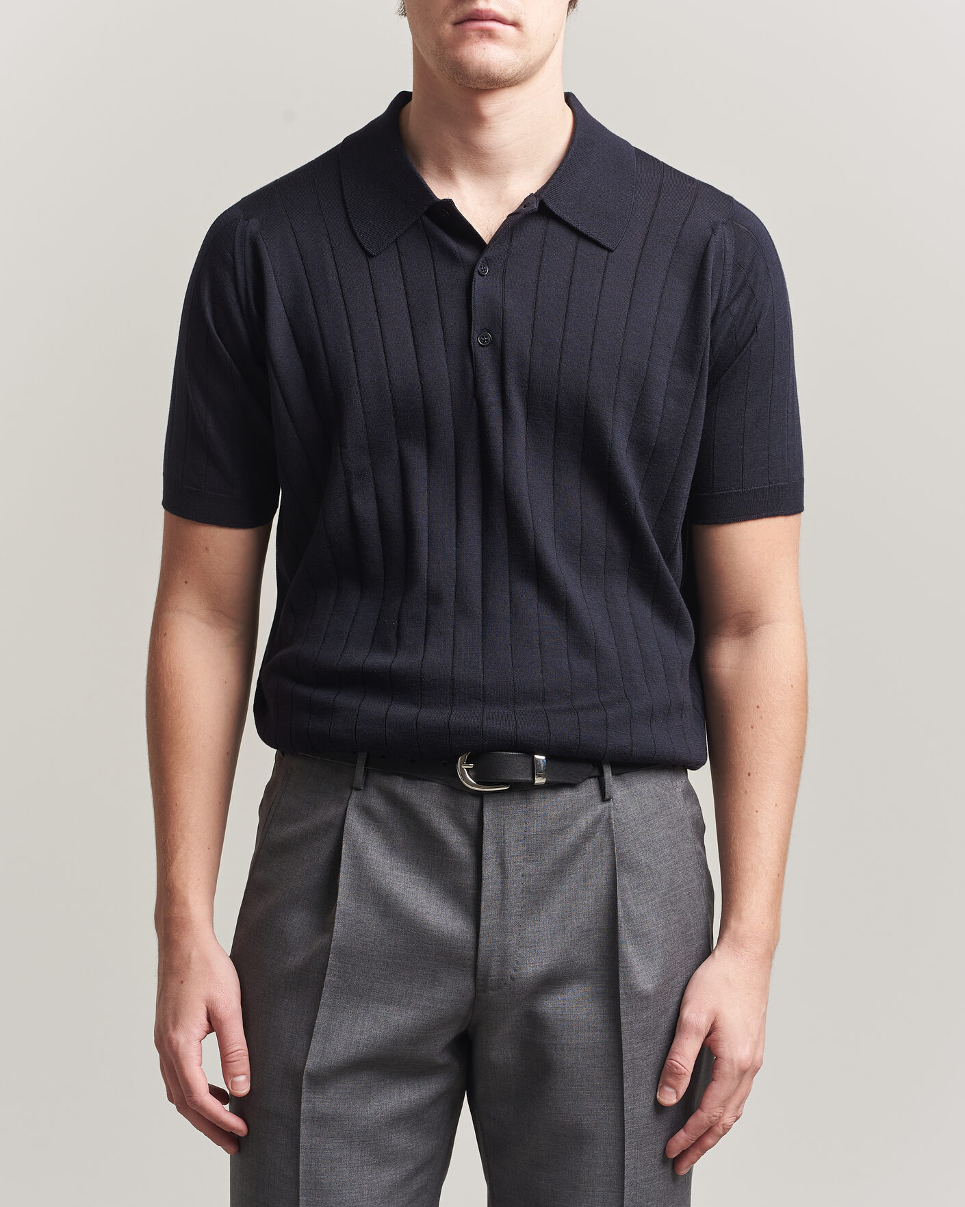Uomini | Polo | John Smedley | Williams Merino/Cotton Knitted Polo Navy