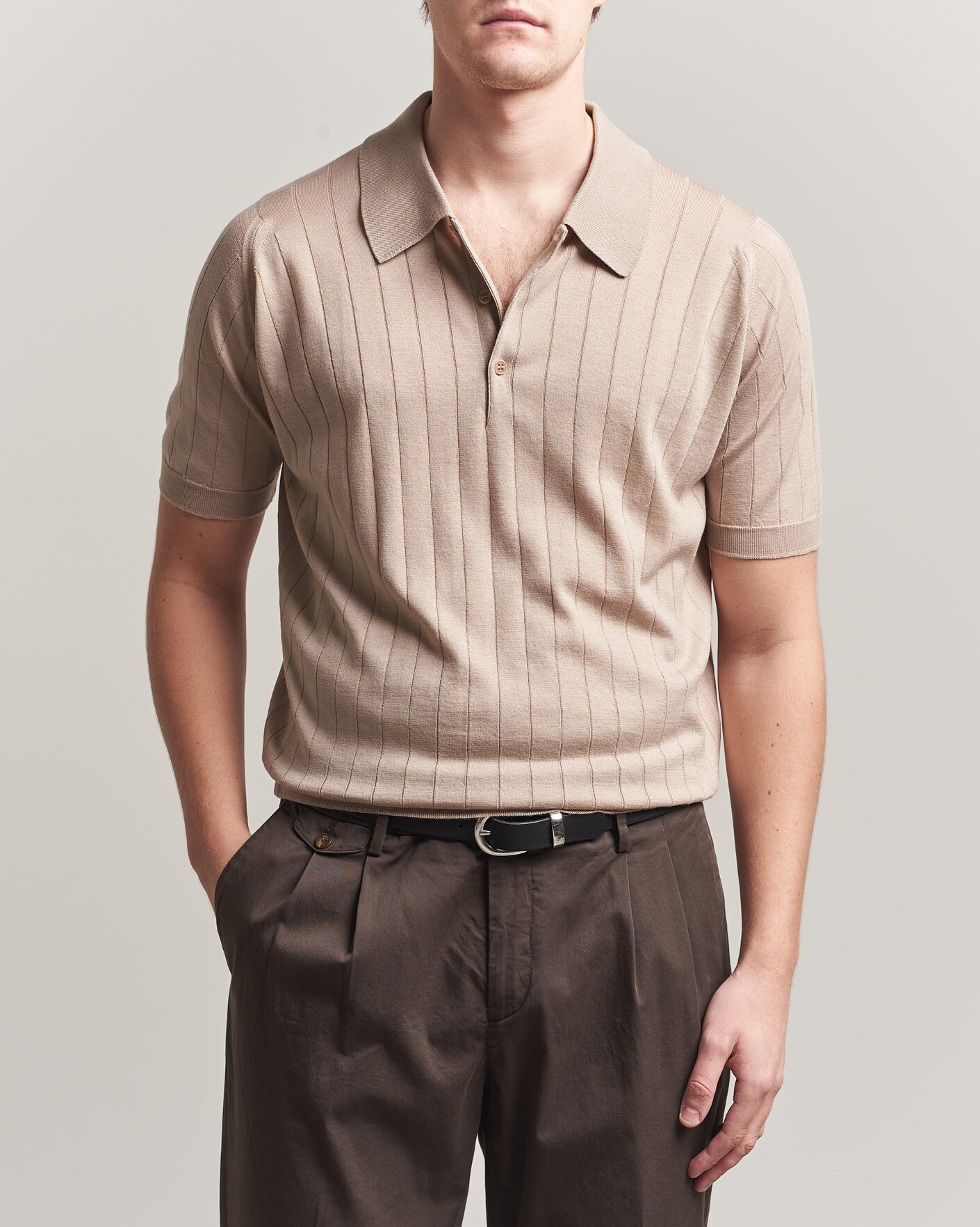 Uomini | Polo | John Smedley | Williams Merino/Cotton Knitted Polo Oat