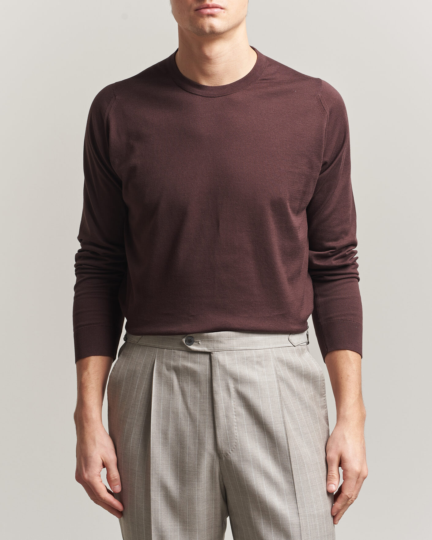 Uomini | Maglieria | John Smedley | Rowland Sea Island Crew Neck Pullover Raisin Brown