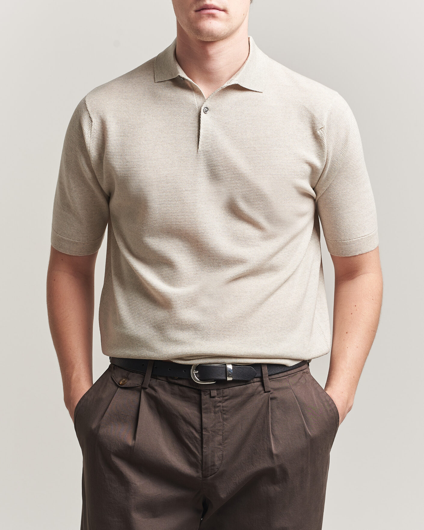 Uomini | Polo | John Smedley | 14 Singular Knitted Textured Polo Grey Fleece