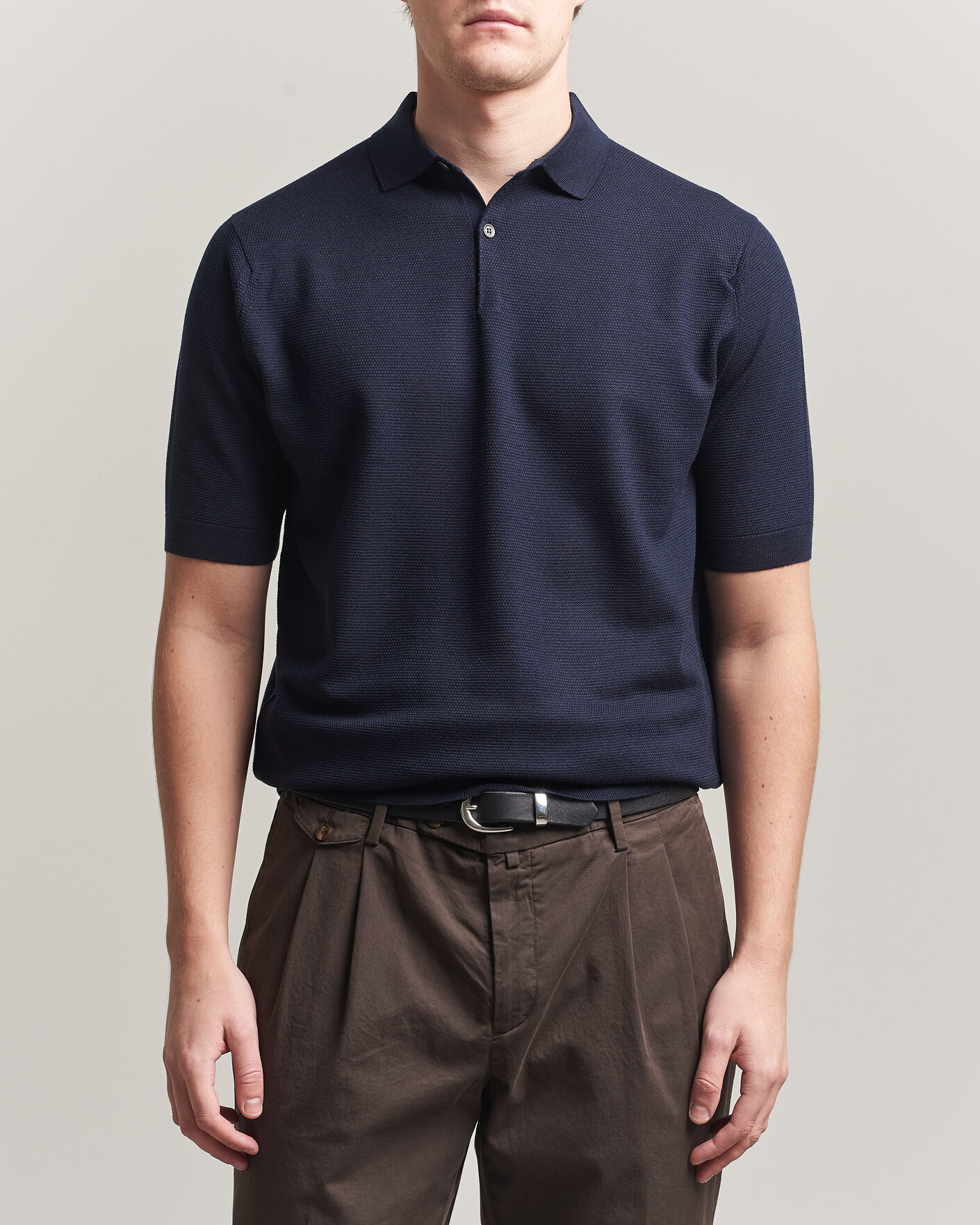 Uomini | Polo | John Smedley | 14 Singular Knitted Textured Polo Midnight