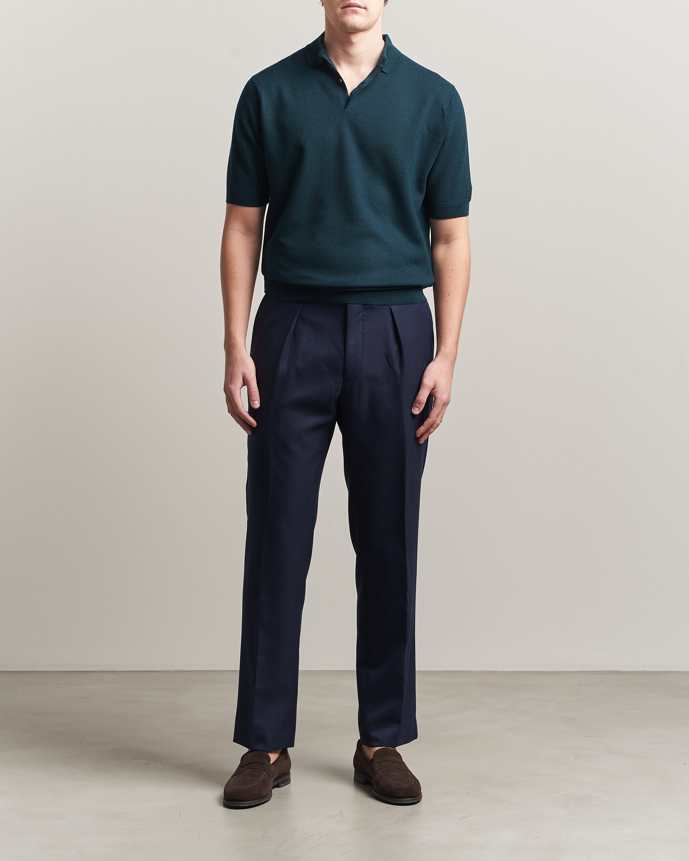 Uomini | Polo | John Smedley | 14 Singular Knitted Textured Polo Richardson Green