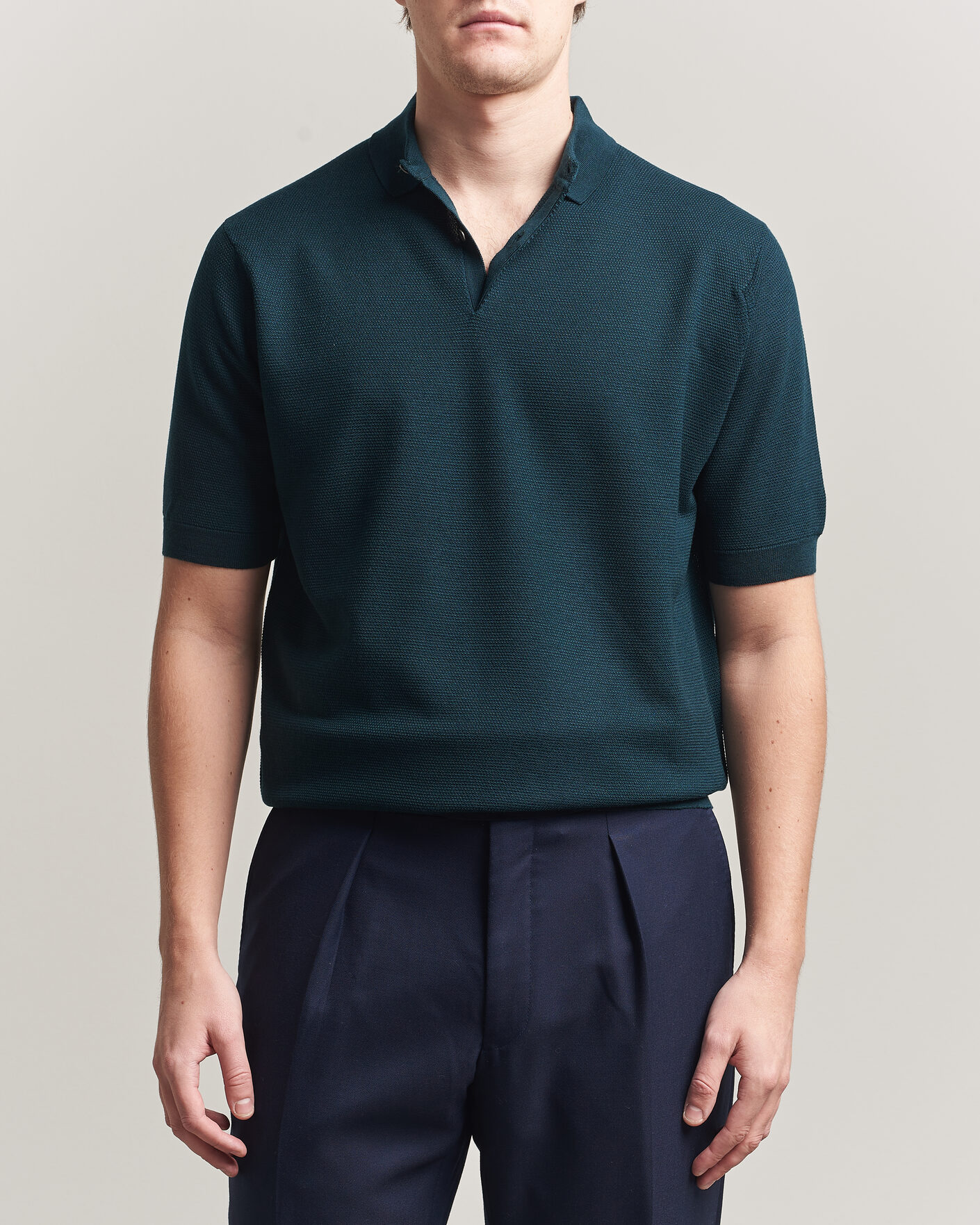 Uomini | Polo | John Smedley | 14 Singular Knitted Textured Polo Richardson Green