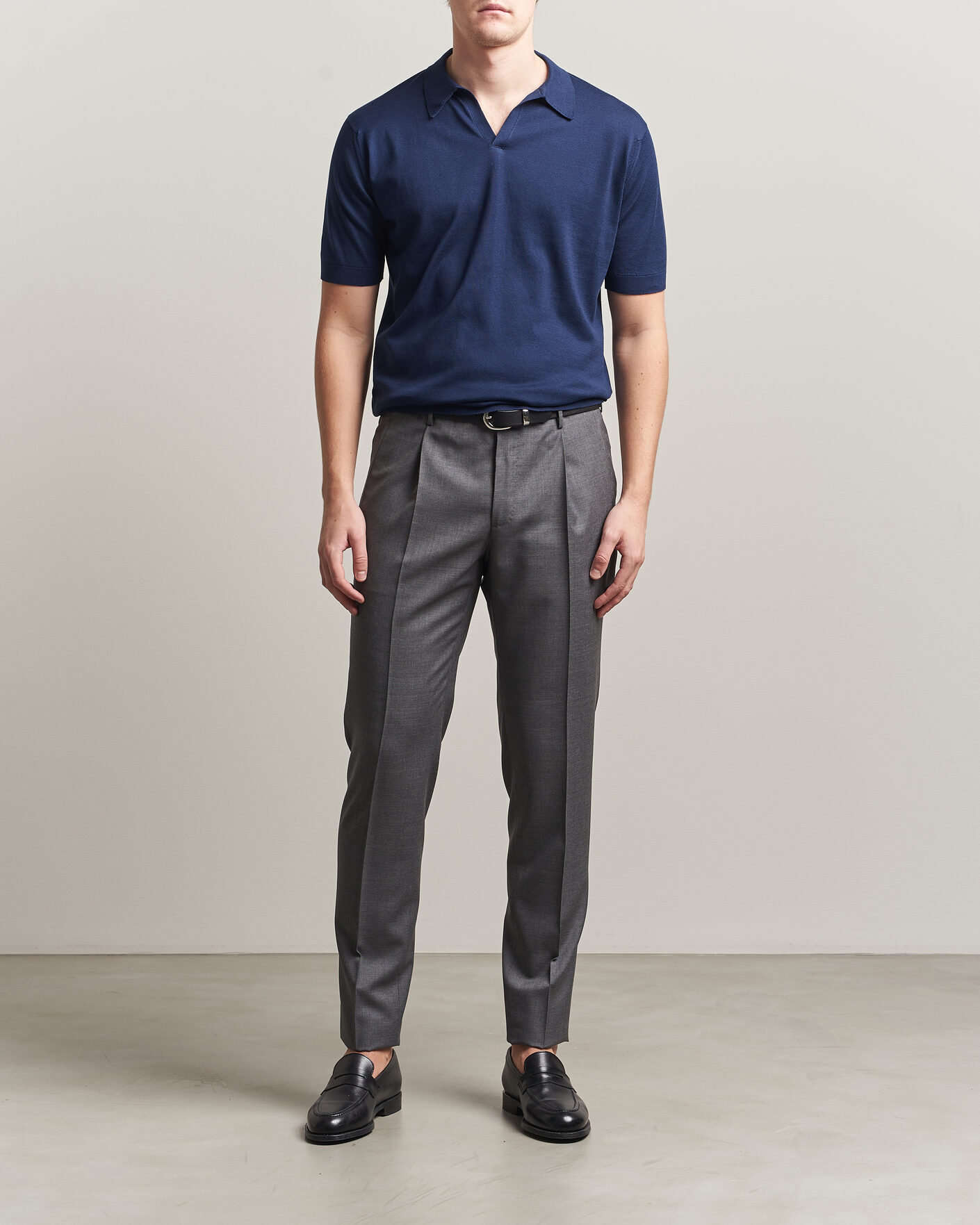 Uomini | Polo | John Smedley | Noah Open Collar Sea Island Polo French Navy
