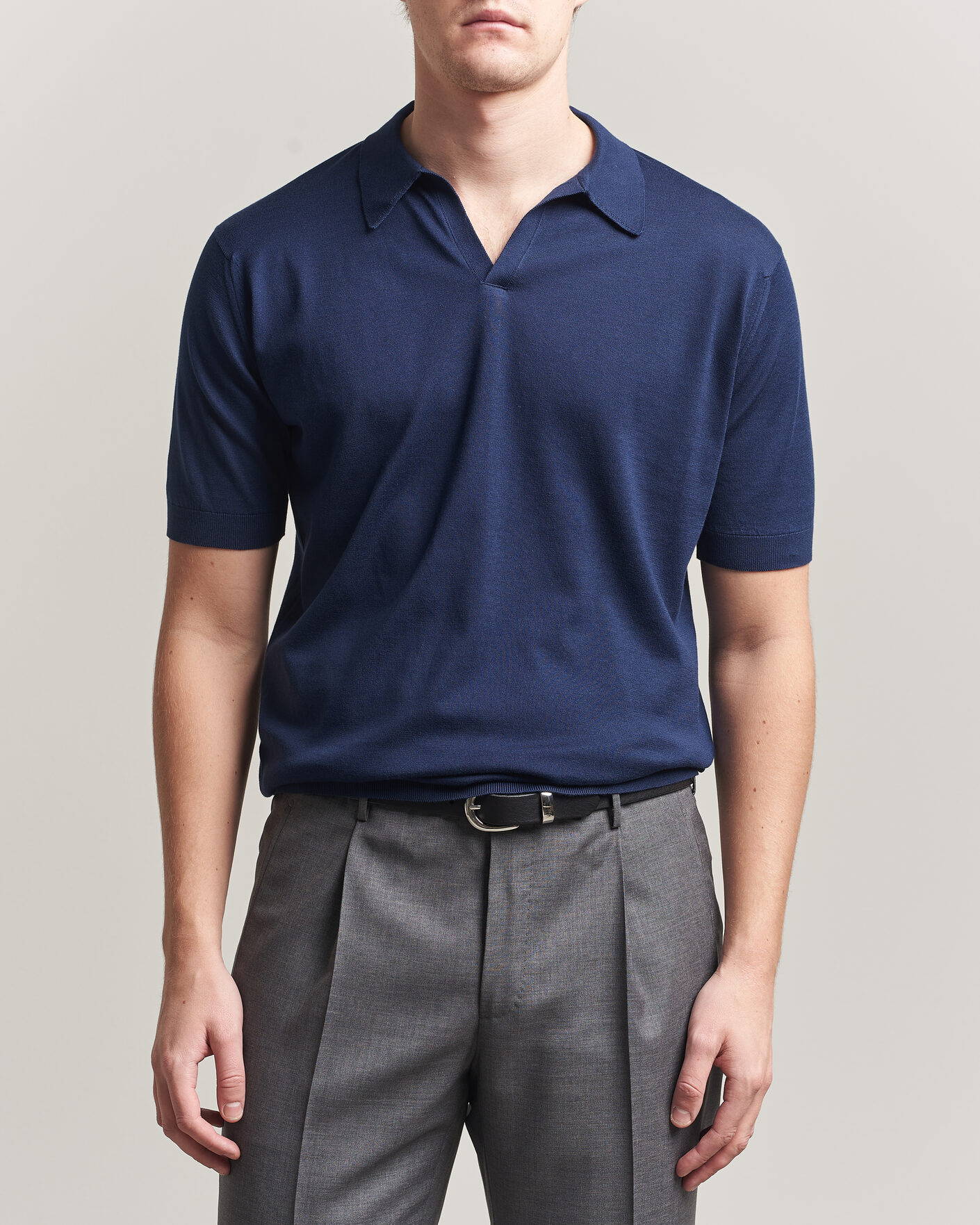 Uomini | Polo | John Smedley | Noah Open Collar Sea Island Polo French Navy