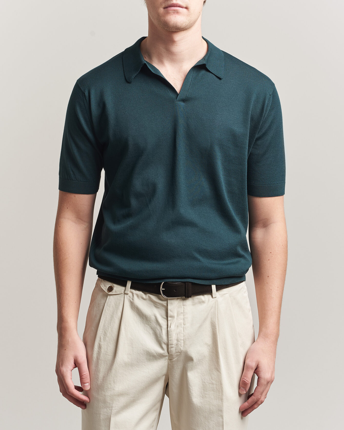 Uomini | Polo | John Smedley | Noah Open Collar Sea Island Polo Rainforest