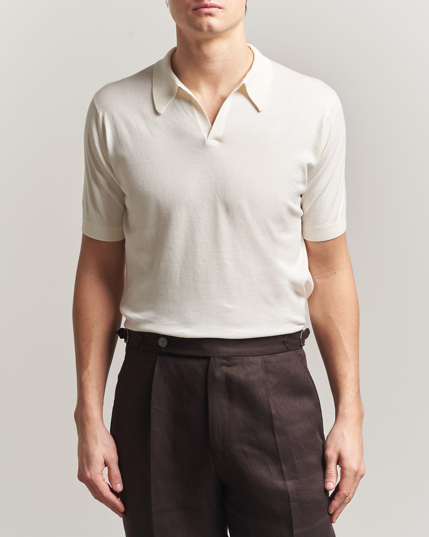 Uomini | Polo | John Smedley | Noah Open Collar Sea Island Polo Starch