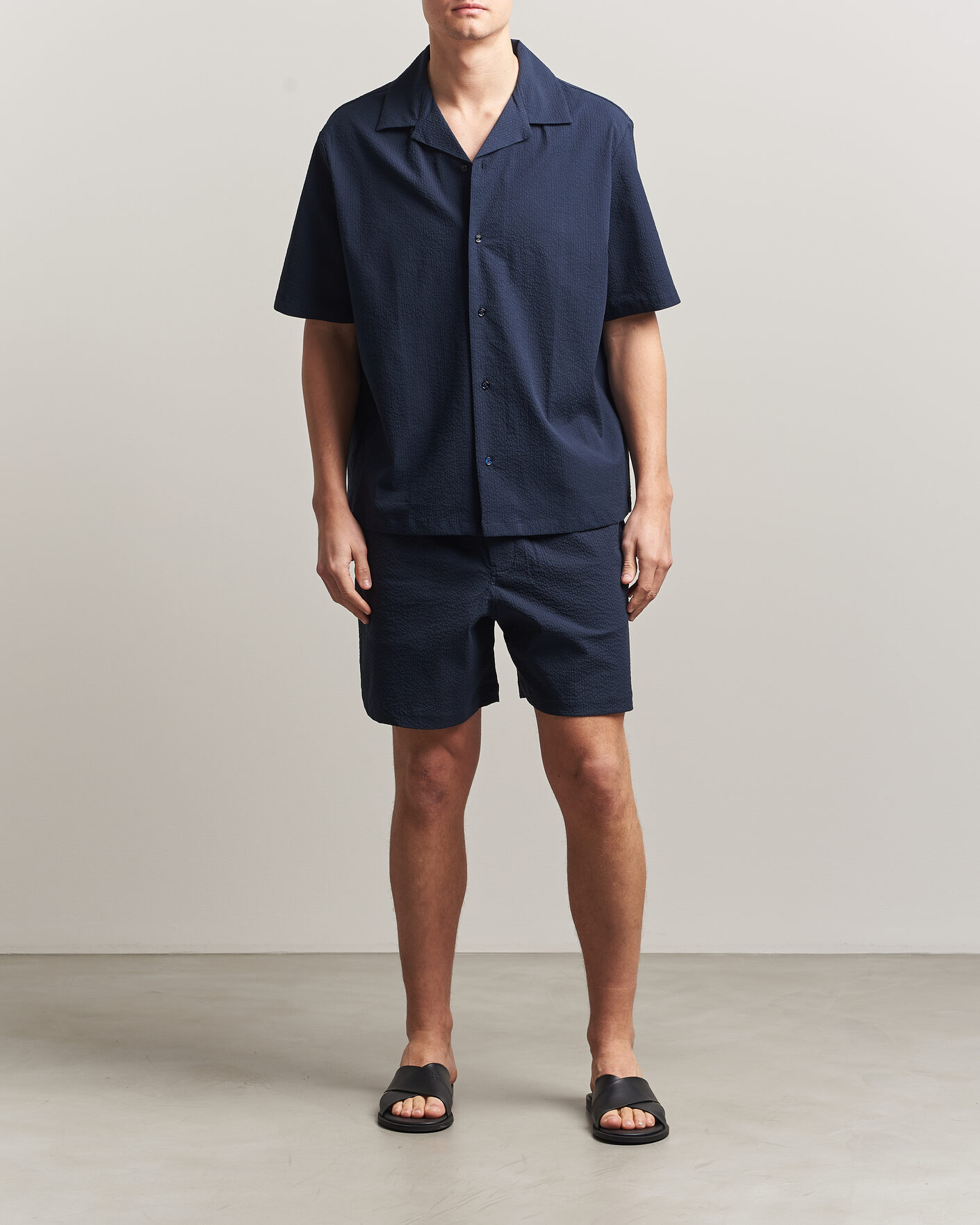 Uomini | Camicie | Maison Kitsuné | Seersucker Resort Shirt Navy