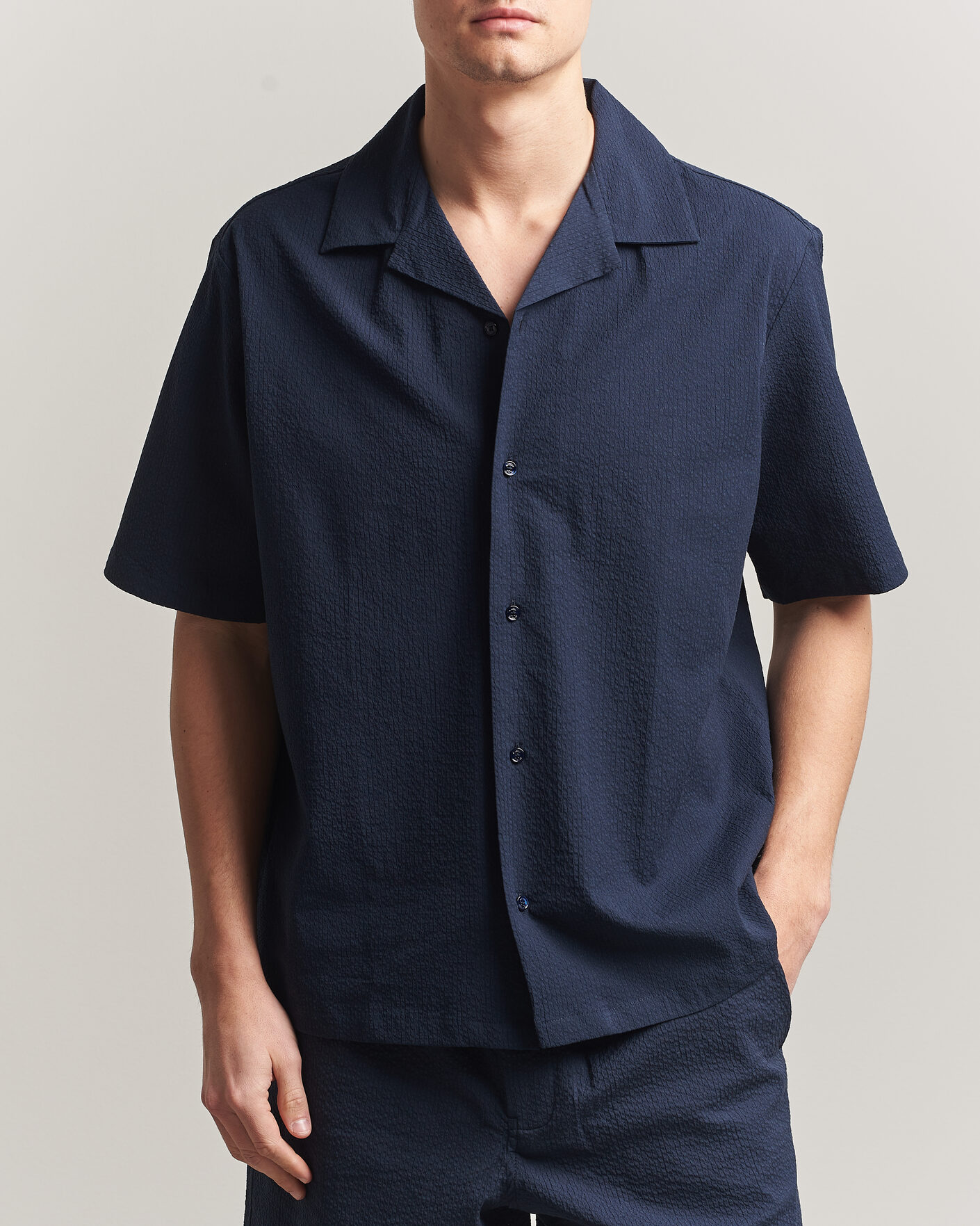 Uomini | Camicie | Maison Kitsuné | Seersucker Resort Shirt Navy