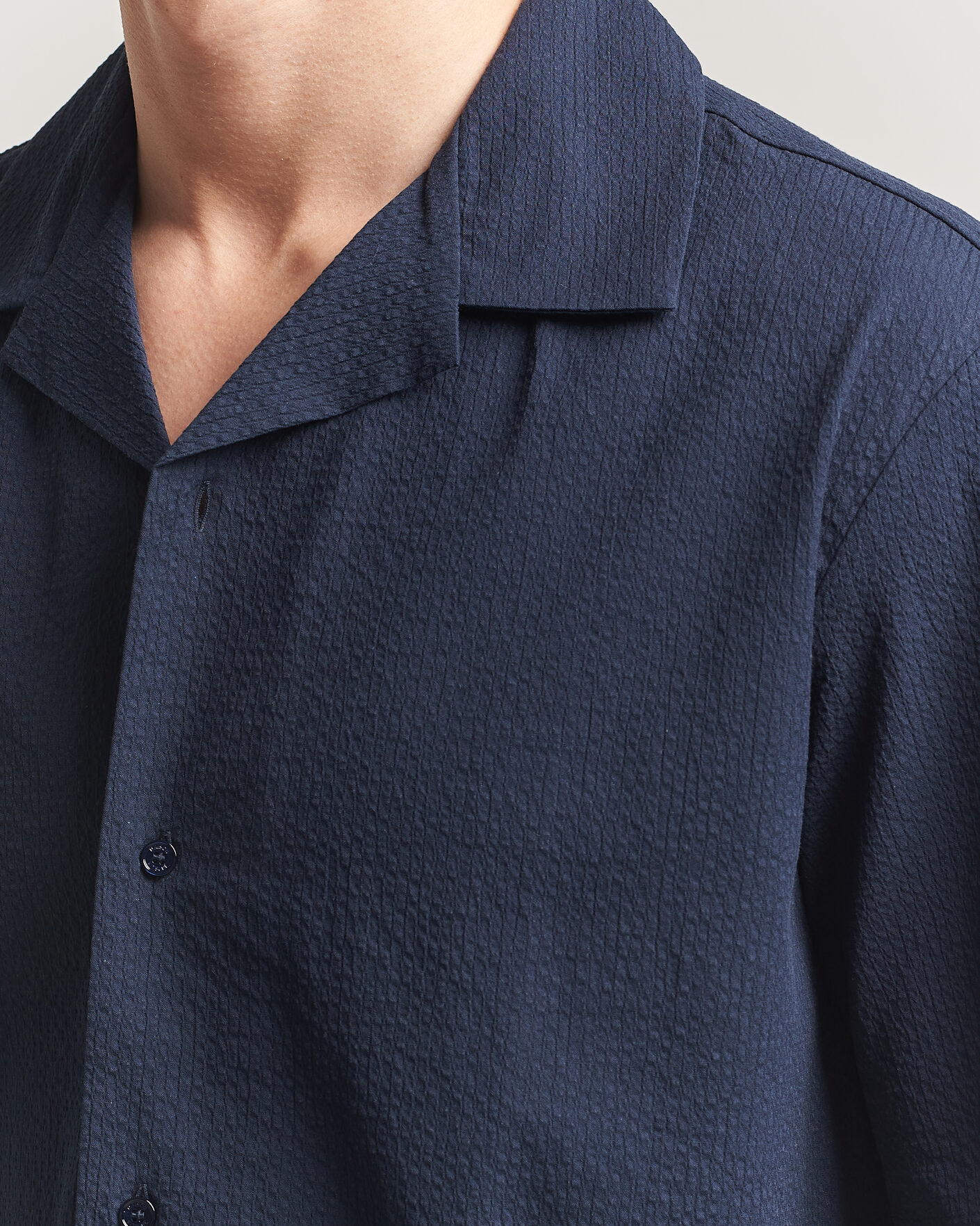 Uomini | Camicie | Maison Kitsuné | Seersucker Resort Shirt Navy