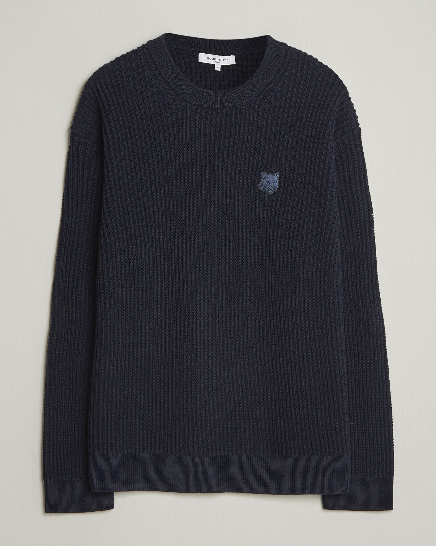 Uomini | Maglieria | Maison Kitsuné | Tonal Fox Head Rib Knitted Sweater Navy