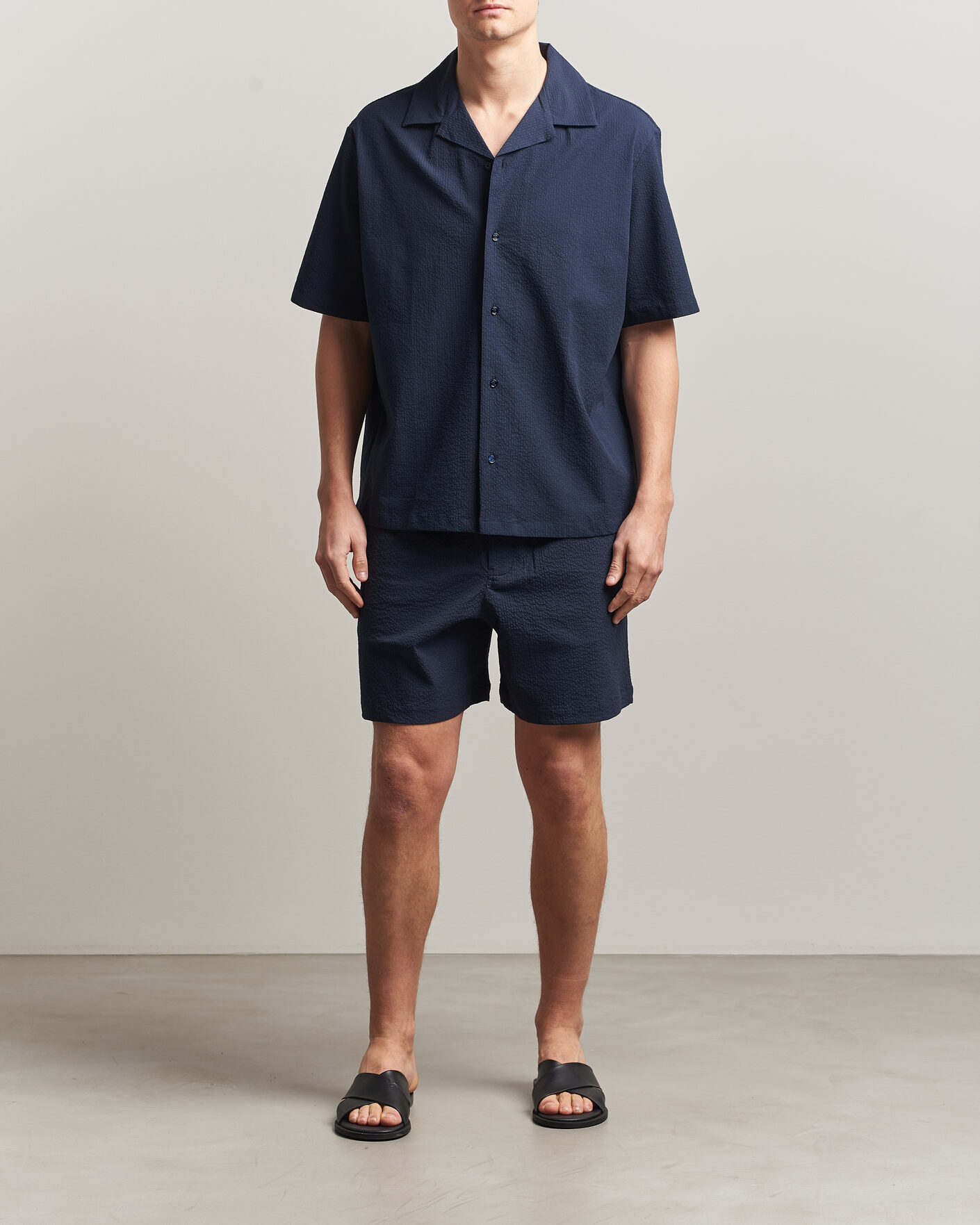 Uomini | Pantaloncini | Maison Kitsuné | Seersucker Drawstring Shorts Navy