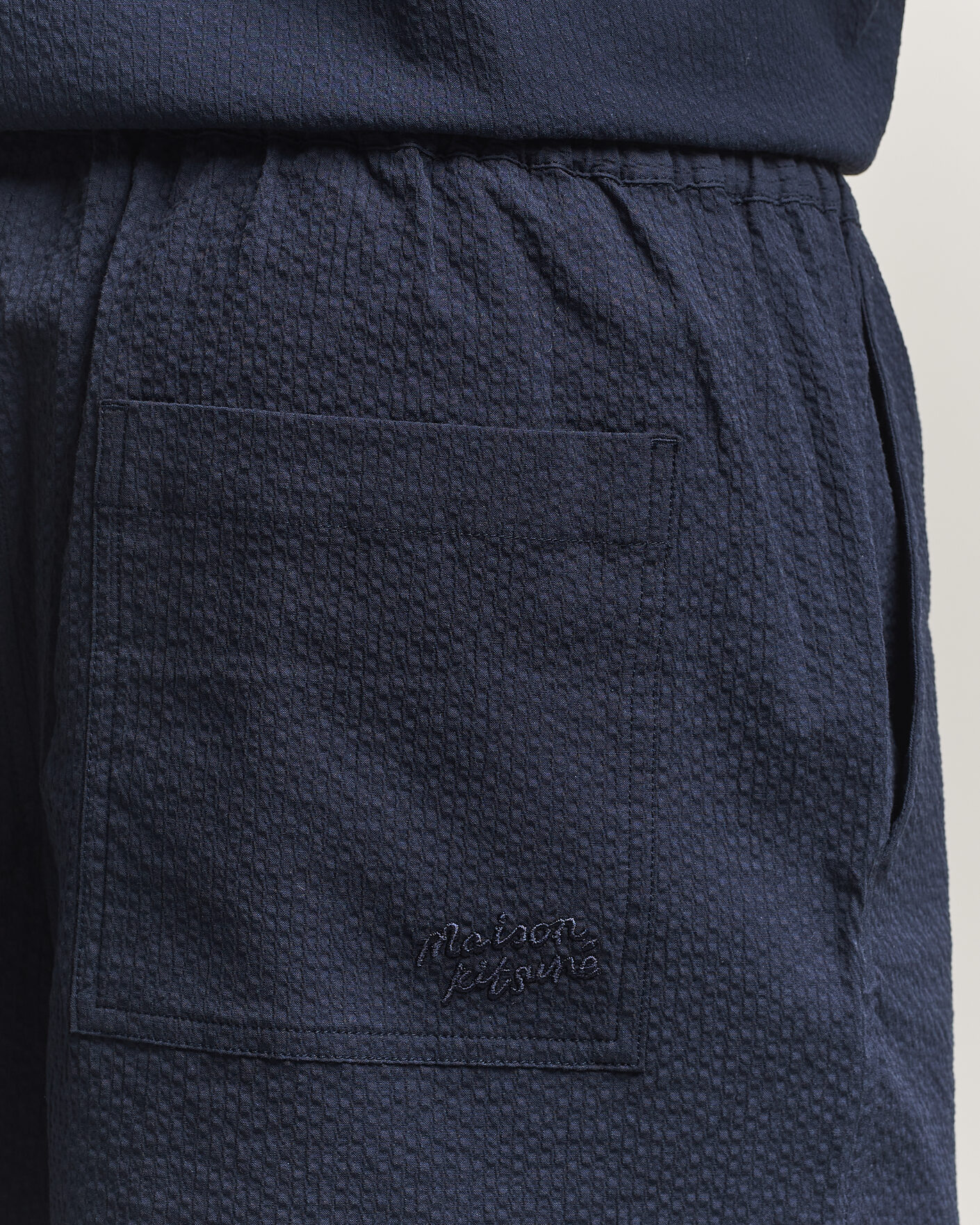 Uomini | Pantaloncini | Maison Kitsuné | Seersucker Drawstring Shorts Navy