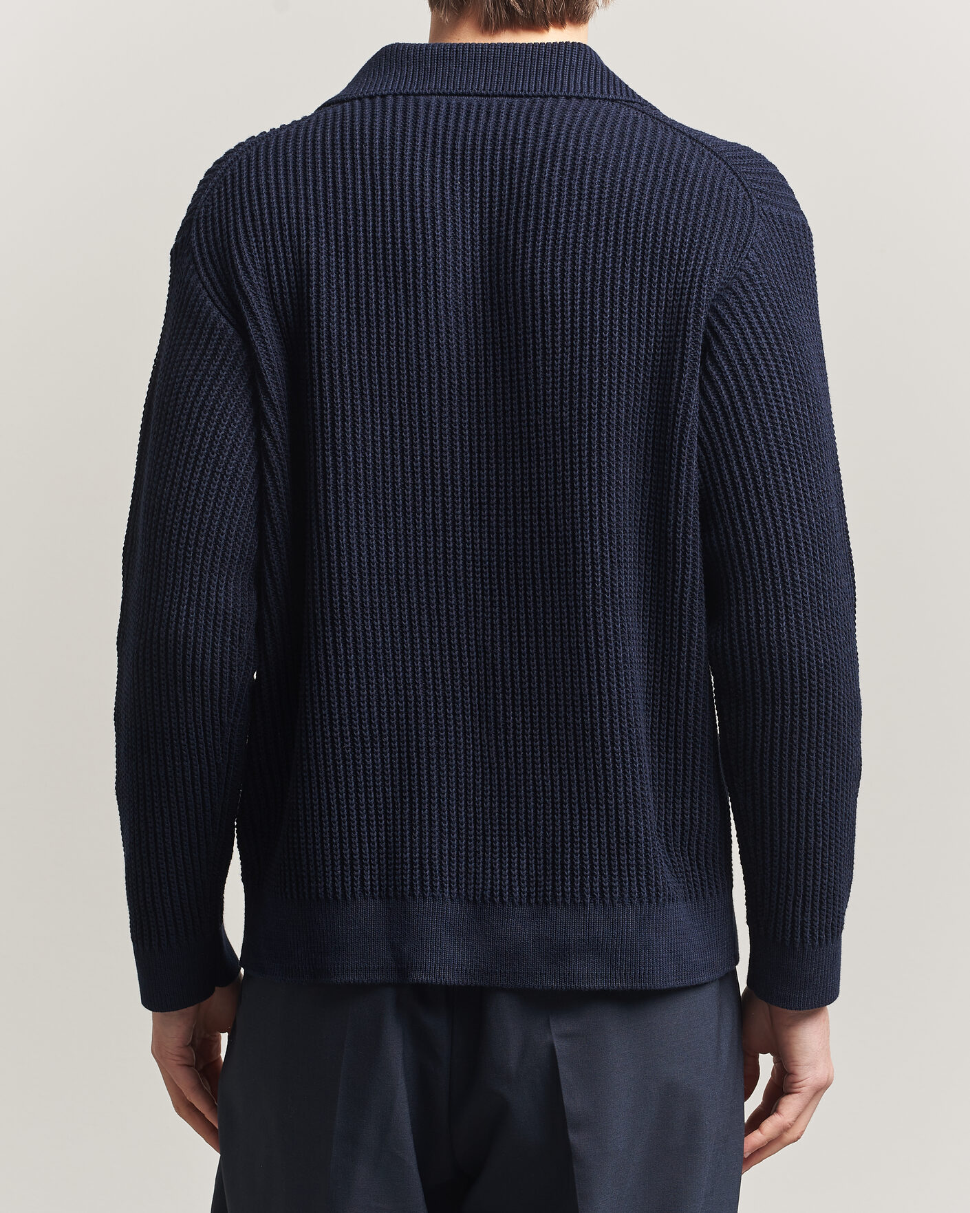 Uomini | Polo | Maison Kitsuné | Tonal Fox Head Rib Knitted Polo Navy