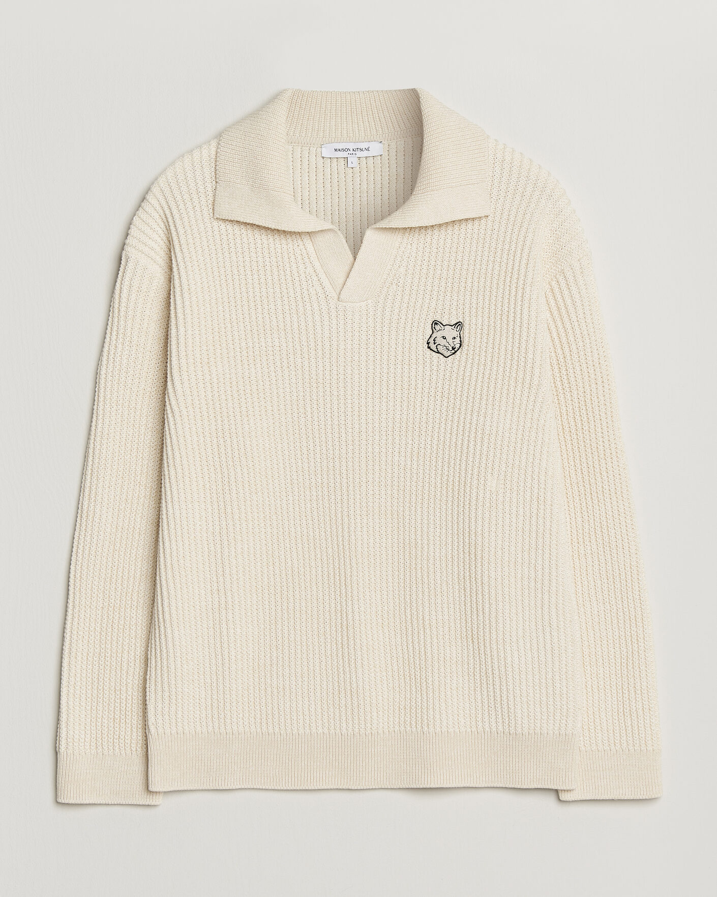 Uomini | Polo | Maison Kitsuné | Tonal Fox Head Rib Knitted Polo Sandshell