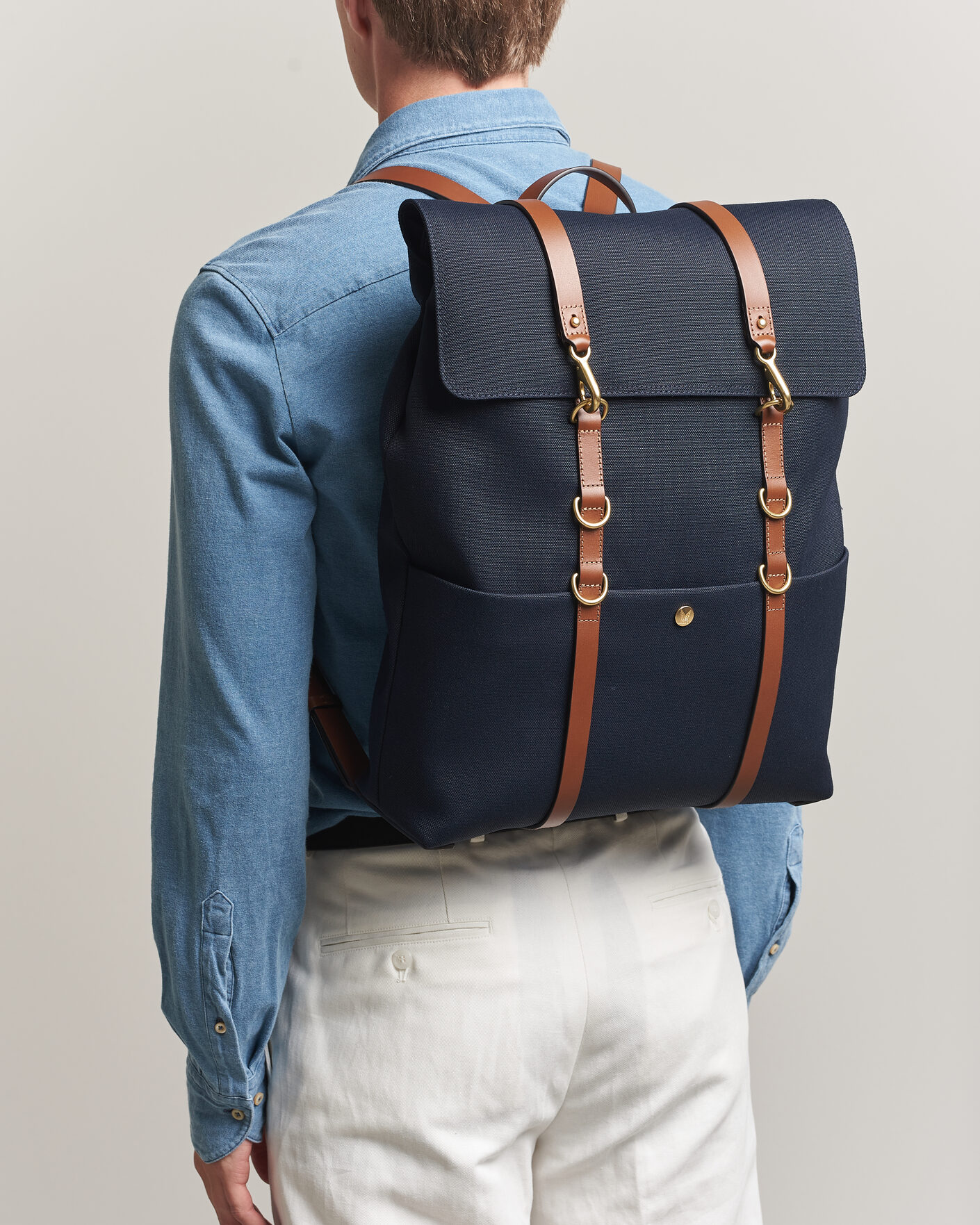 Uomini | Borse | Mismo | M/S Nylon Backpack Deep Sea Blue/Cuoio