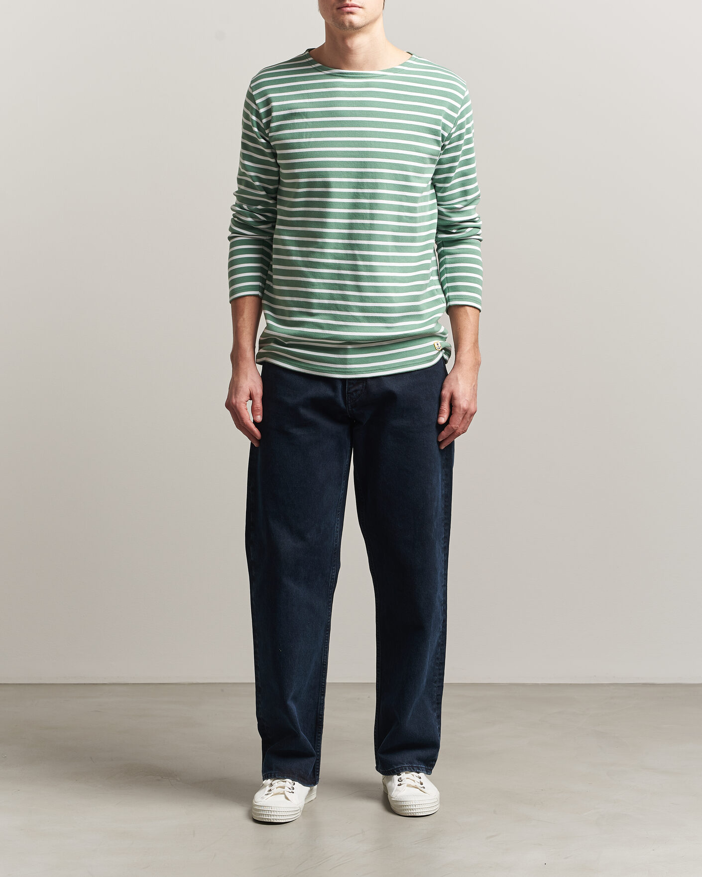 Uomini | T-shirt | Armor-lux | Houat Héritage Stripe Long Sleeve T-Shirt Ivy/Blanc