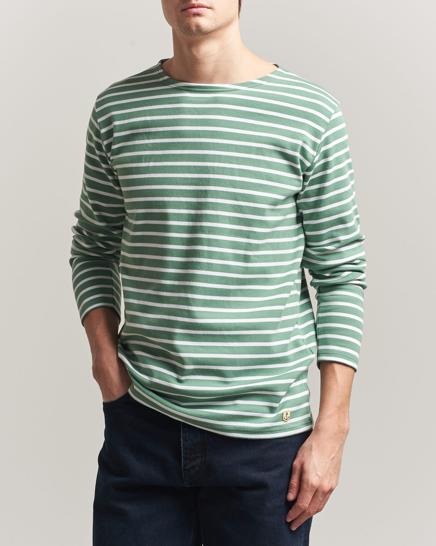 Uomini | T-shirt | Armor-lux | Houat Héritage Stripe Long Sleeve T-Shirt Ivy/Blanc