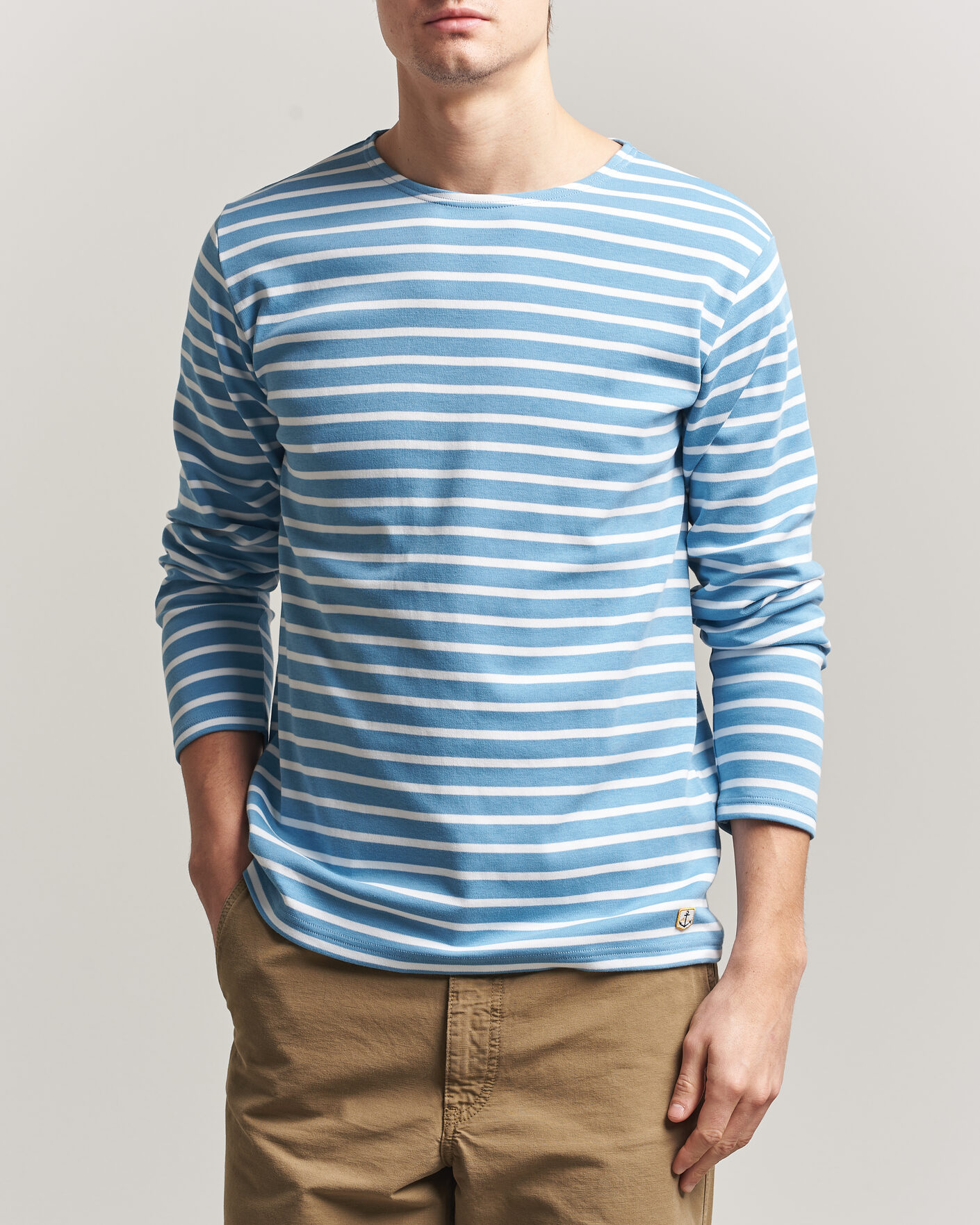 Uomini | T-shirt | Armor-lux | Houat Héritage Stripe Long Sleeve T-Shirt Waterfall/Blanc