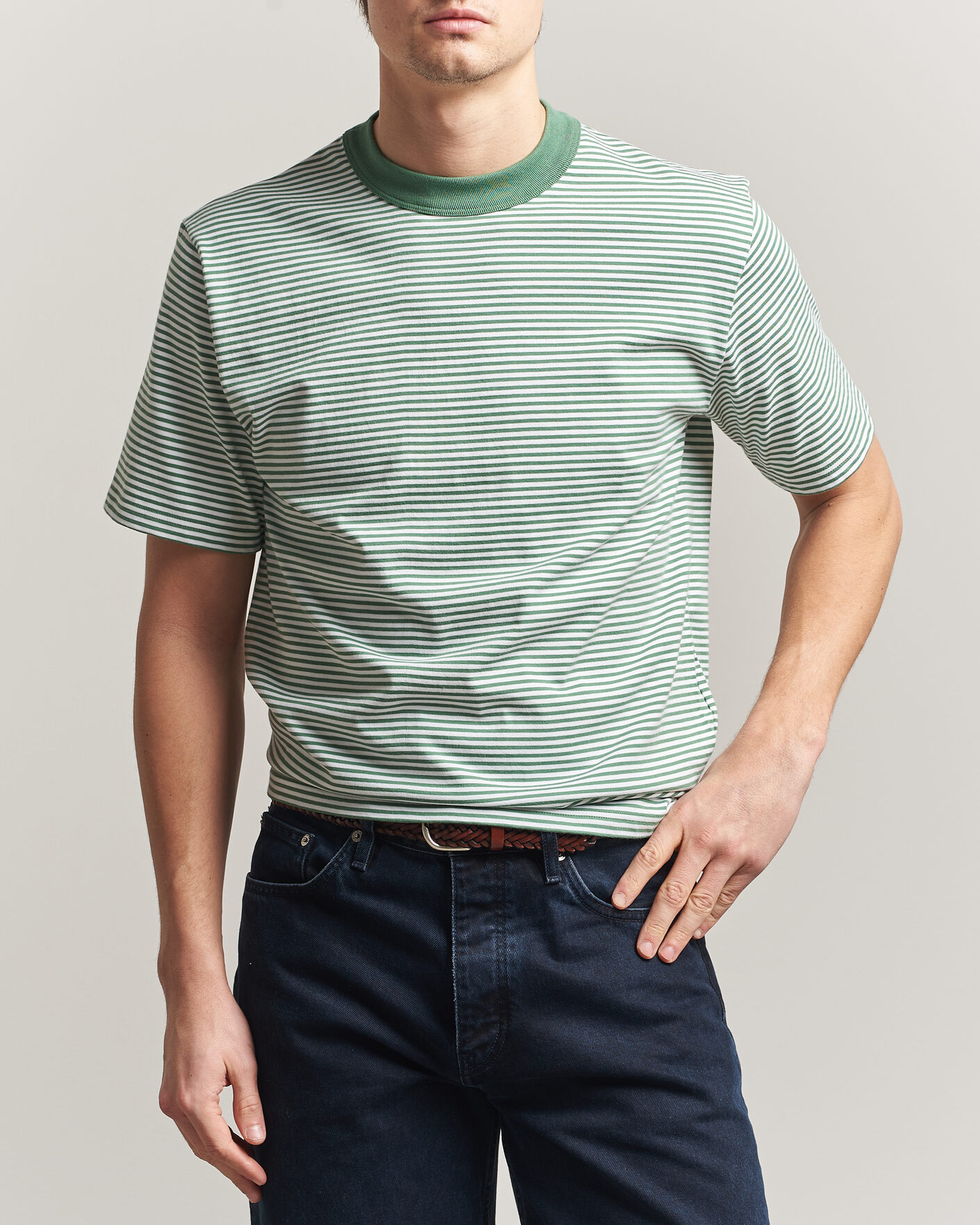 Uomini | T-shirt | Armor-lux | Callac Héritage Stripe T-Shirt Ivy/Blanc
