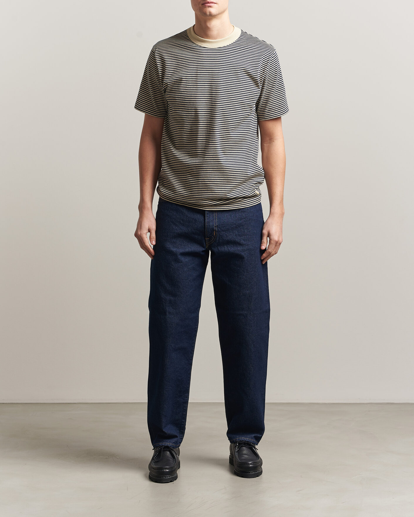 Uomini | T-shirt | Armor-lux | Callac Héritage Stripe T-Shirt Gravel/Marine Deep