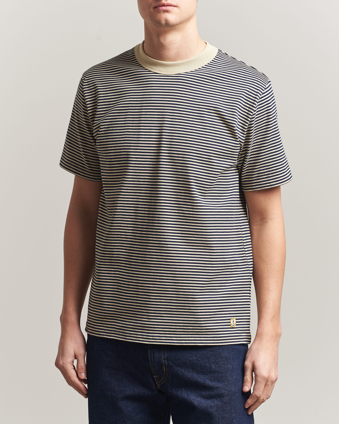 Uomini | T-shirt | Armor-lux | Callac Héritage Stripe T-Shirt Gravel/Marine Deep