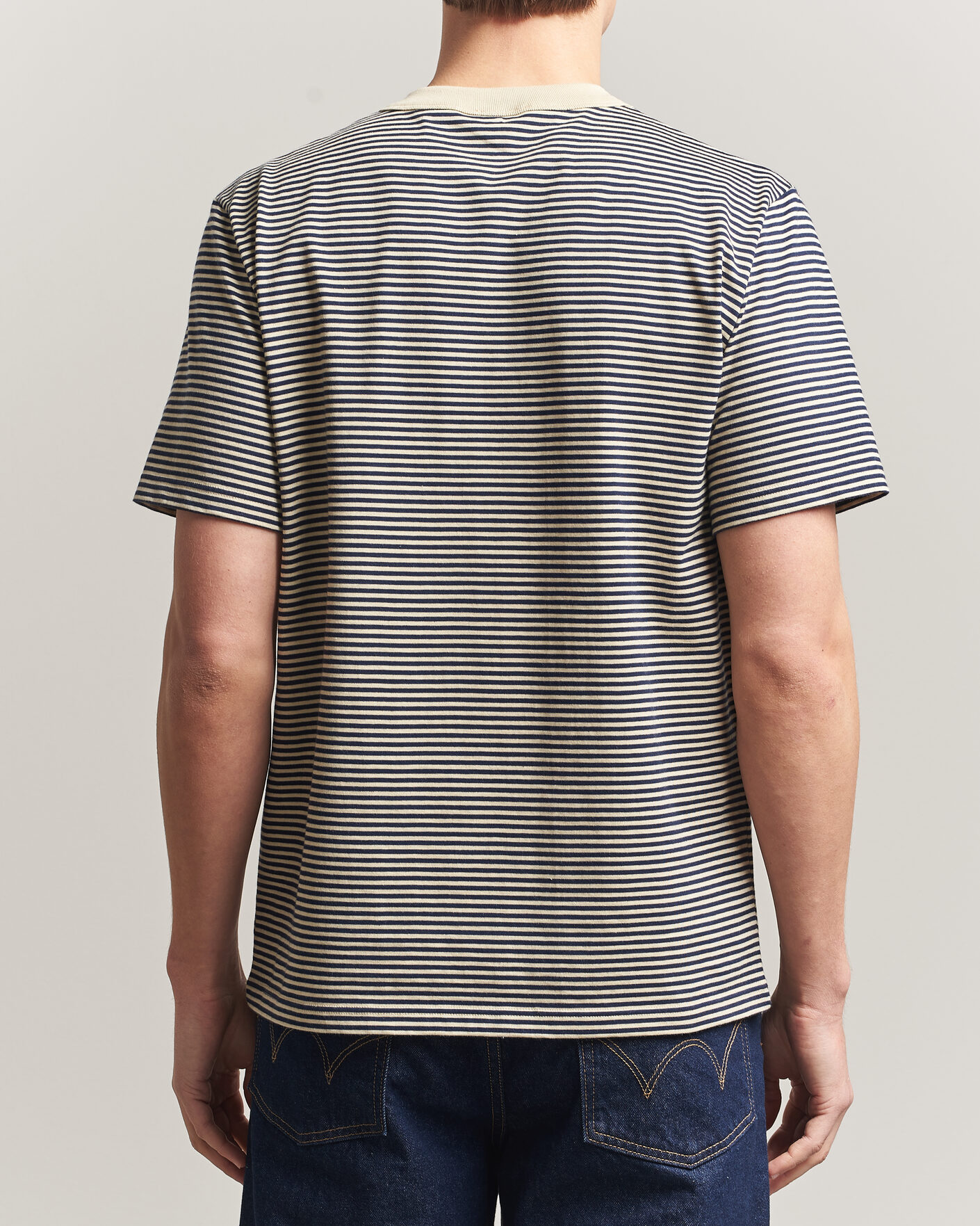 Uomini | T-shirt | Armor-lux | Callac Héritage Stripe T-Shirt Gravel/Marine Deep