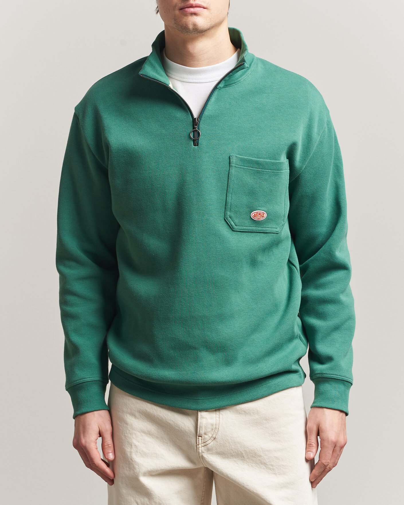 Uomini | Maglieria | Armor-lux | Camionneur Cotton Half Zip Sweater Dark Ivy