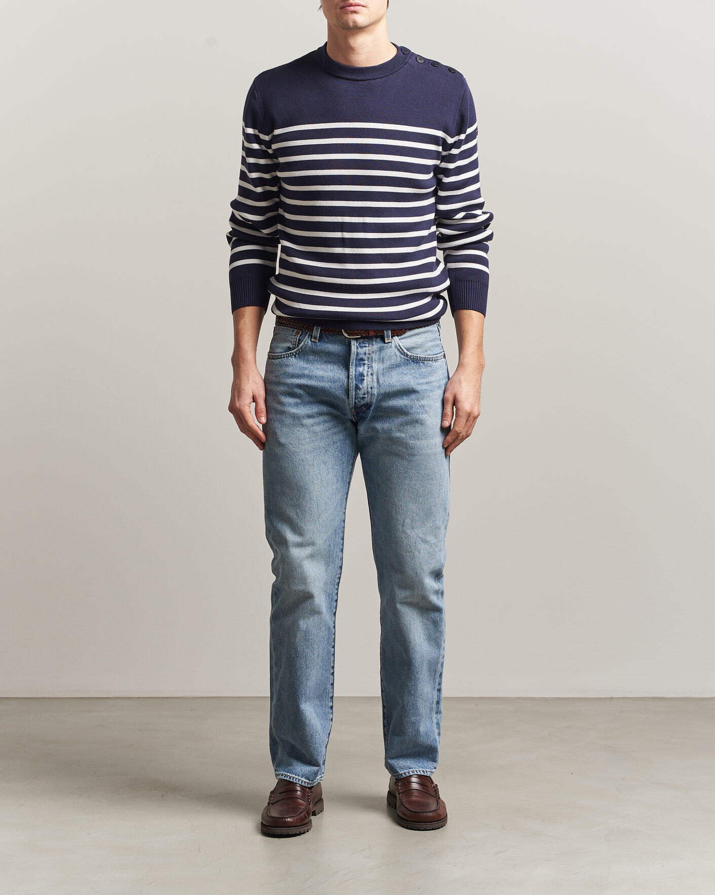 Uomini | Maglieria | Armor-lux | Groix Striped Sweater Navy/Nature
