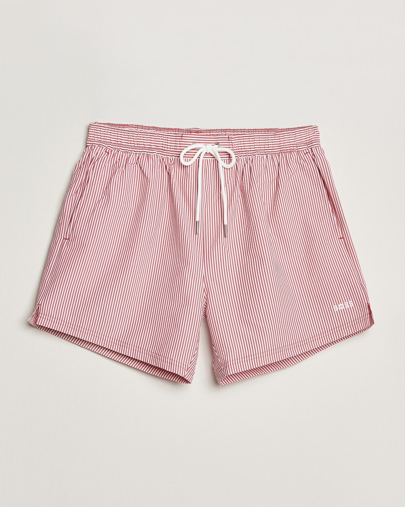 Uomini | Costumi da bagno | BOSS BLACK | Velvetfish Seersucker Swimshorts Dark Red