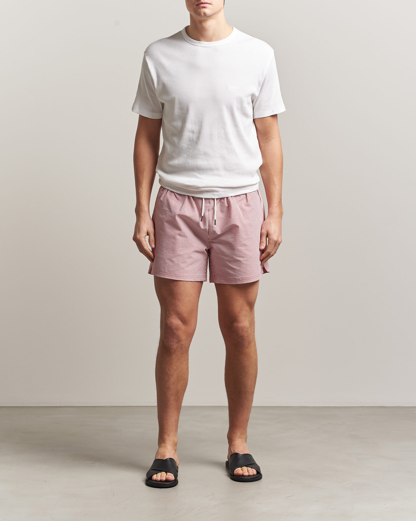 Uomini | Costumi da bagno | BOSS BLACK | Velvetfish Seersucker Swimshorts Dark Red