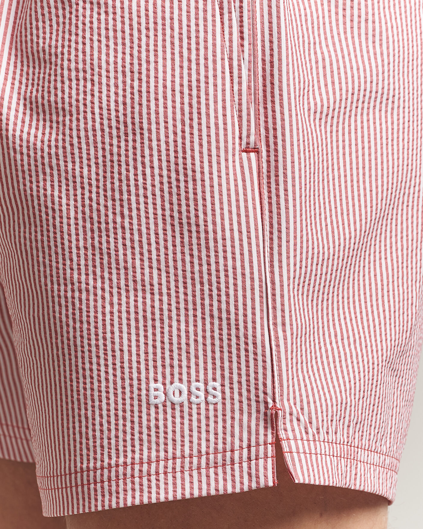 Uomini | Costumi da bagno | BOSS BLACK | Velvetfish Seersucker Swimshorts Dark Red