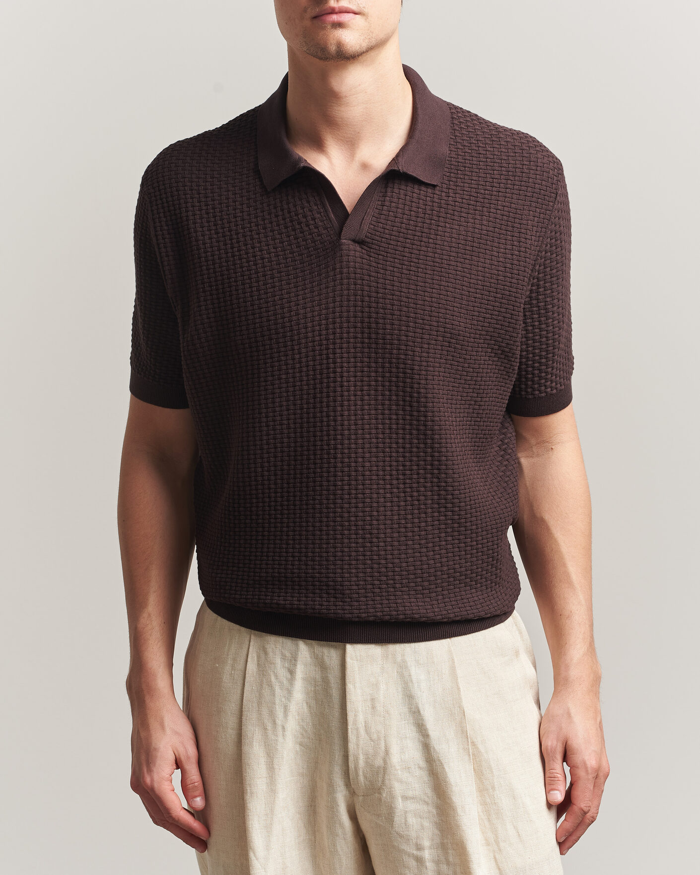 Uomini | Polo | BOSS BLACK | Natalo Structured Knitted Polo Dark Brown