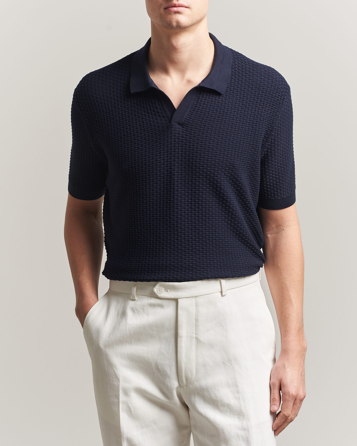 Uomini | Polo | BOSS BLACK | Natalo Structured Knitted Polo Dark Blue