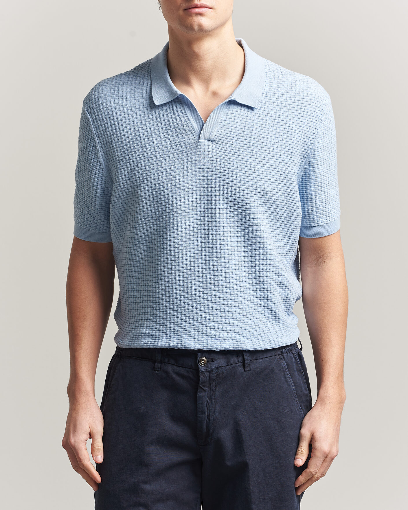 Uomini | Polo | BOSS BLACK | Natalo Structured Knitted Polo Light Blue